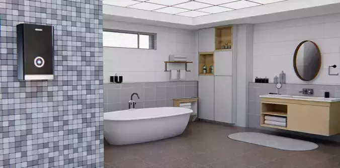 bathroom modern with tiled walls