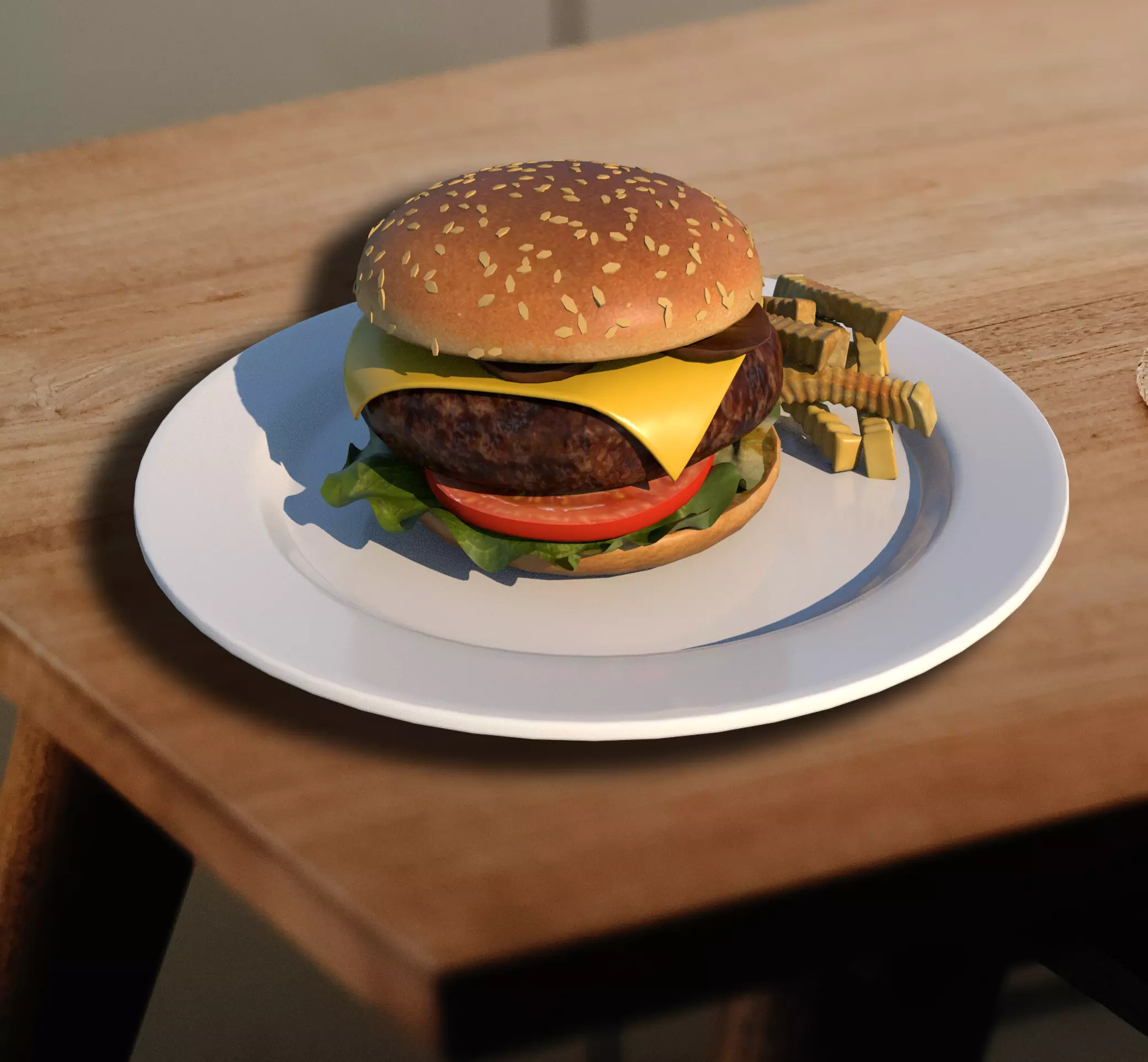 BURGER hamburger on plate 3D model_0