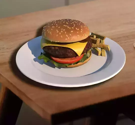 BURGER hamburger on plate 3D model