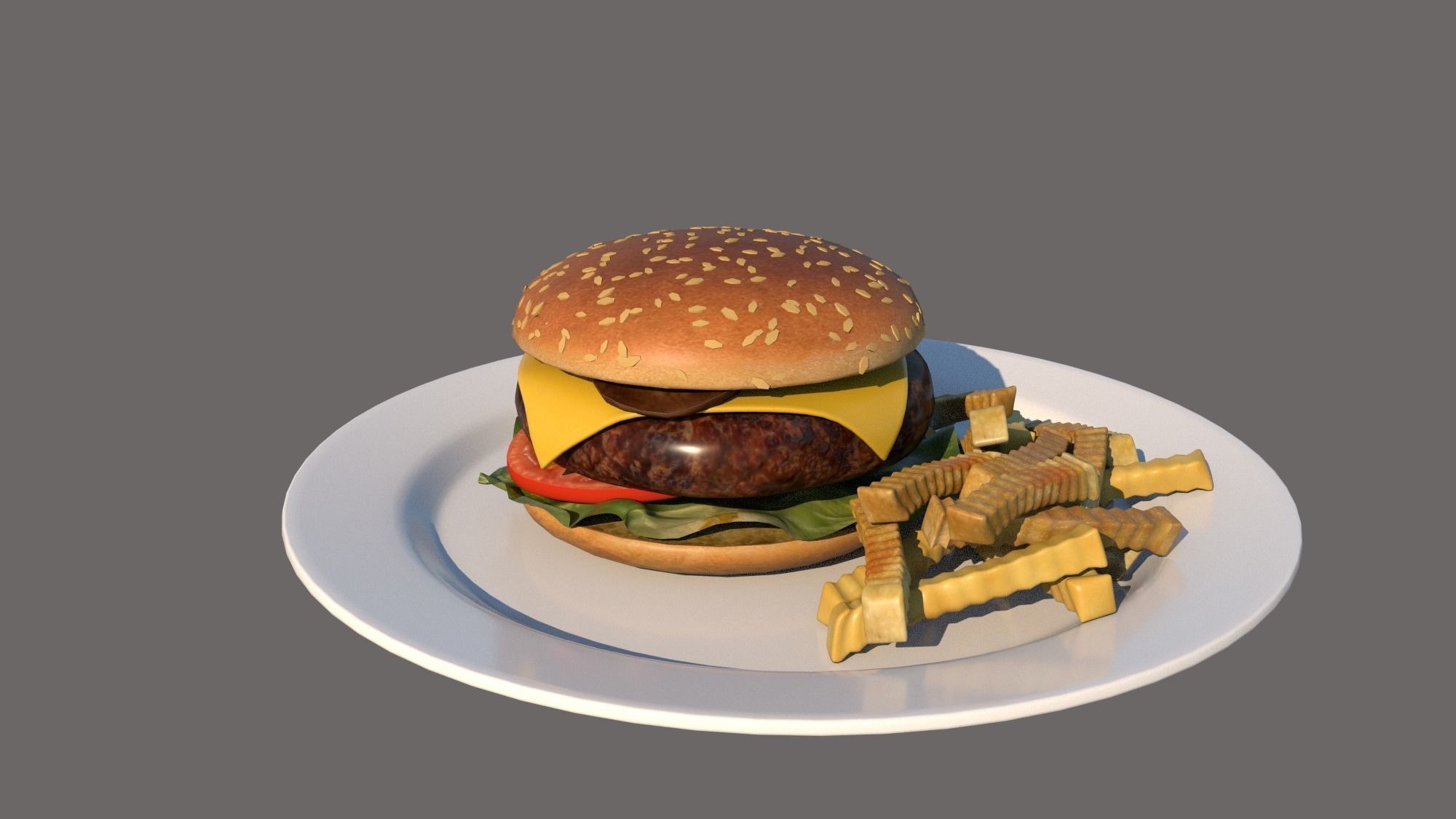 BURGER hamburger on plate 3D model_3