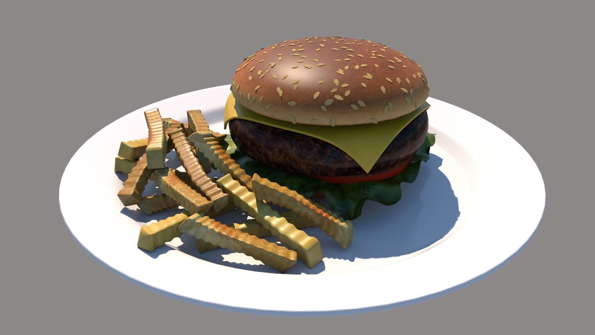 BURGER hamburger on plate 3D model_2