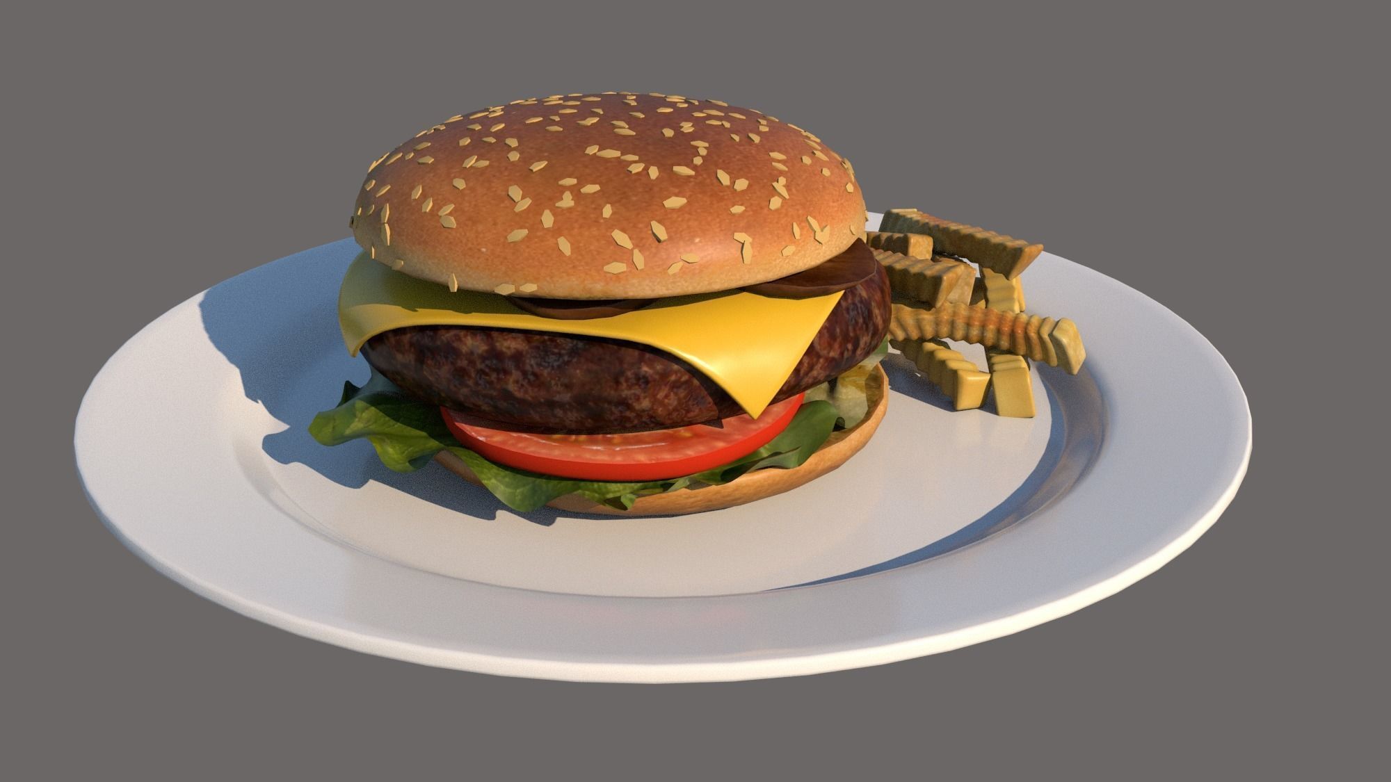 BURGER hamburger on plate 3D model_1