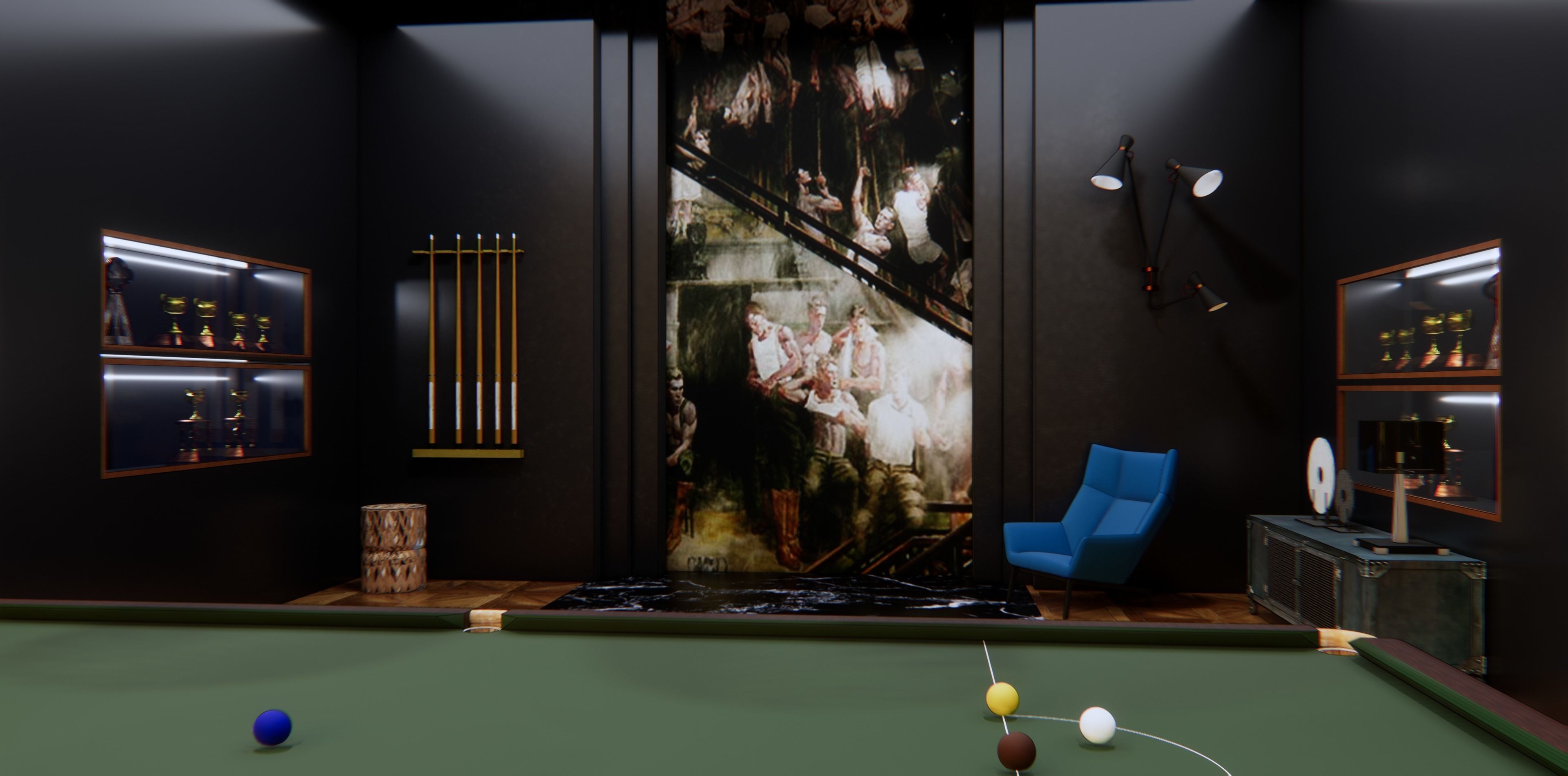 billiard room interior 3D model_2