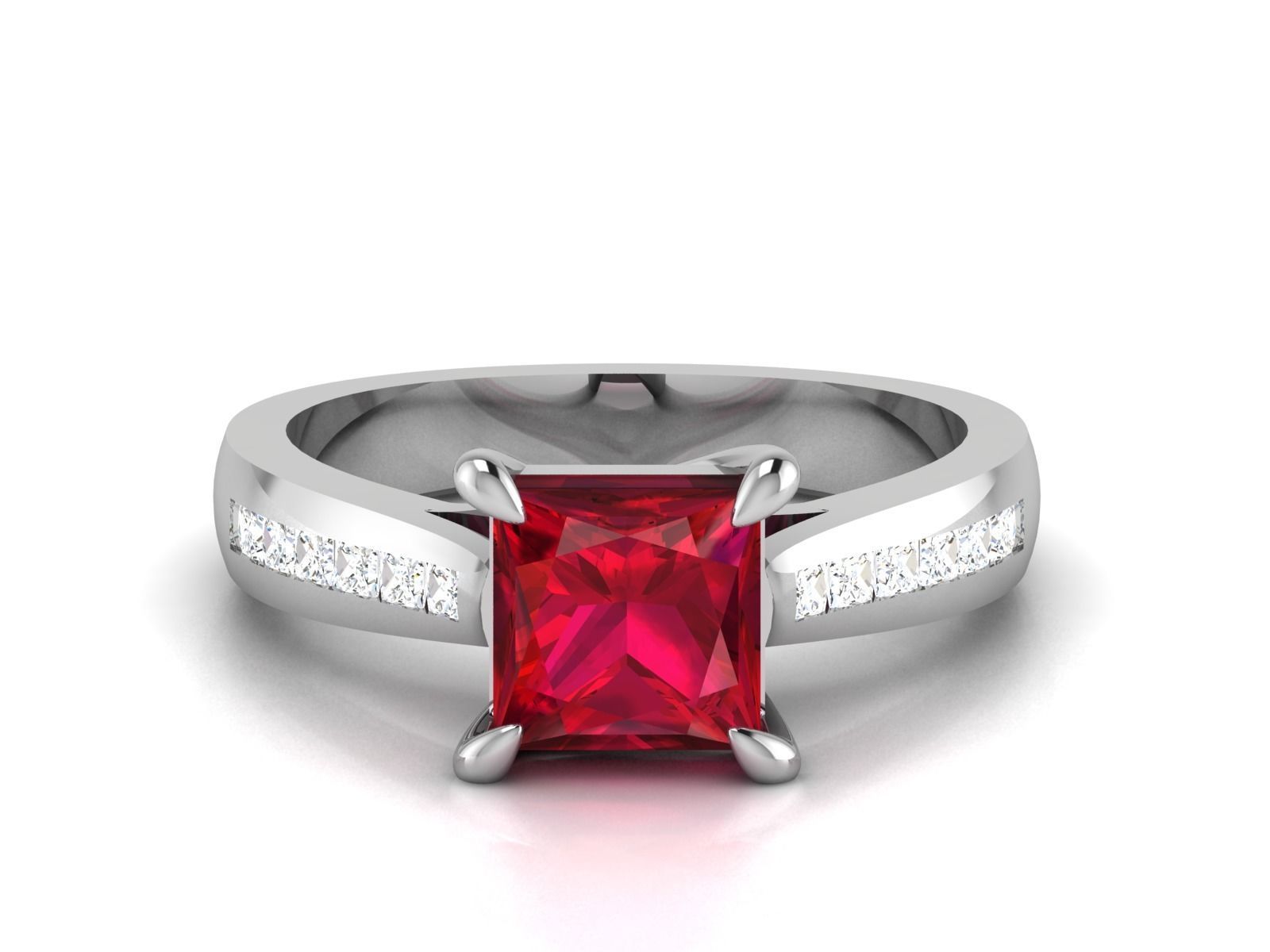 Solitaire Wedding Engagement Princess Stone Ring 3D print model_7