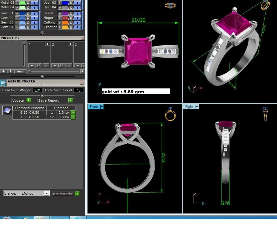 Solitaire Wedding Engagement Princess Stone Ring 3D print model_8