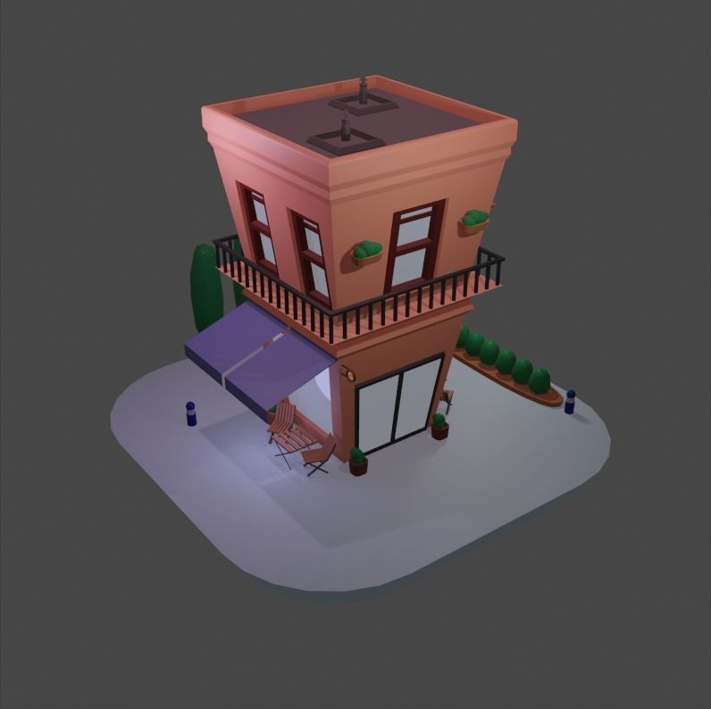 Coffee shop in BLender by Nurmuhammad Free low-poly 3D model_1
