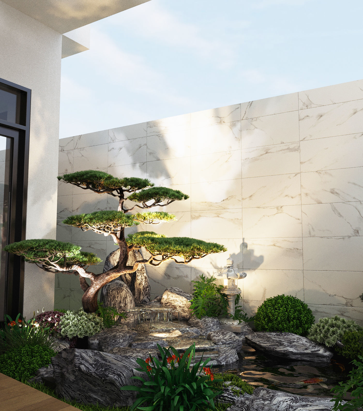 Aquarium garden with pond and plants 3D print model_1