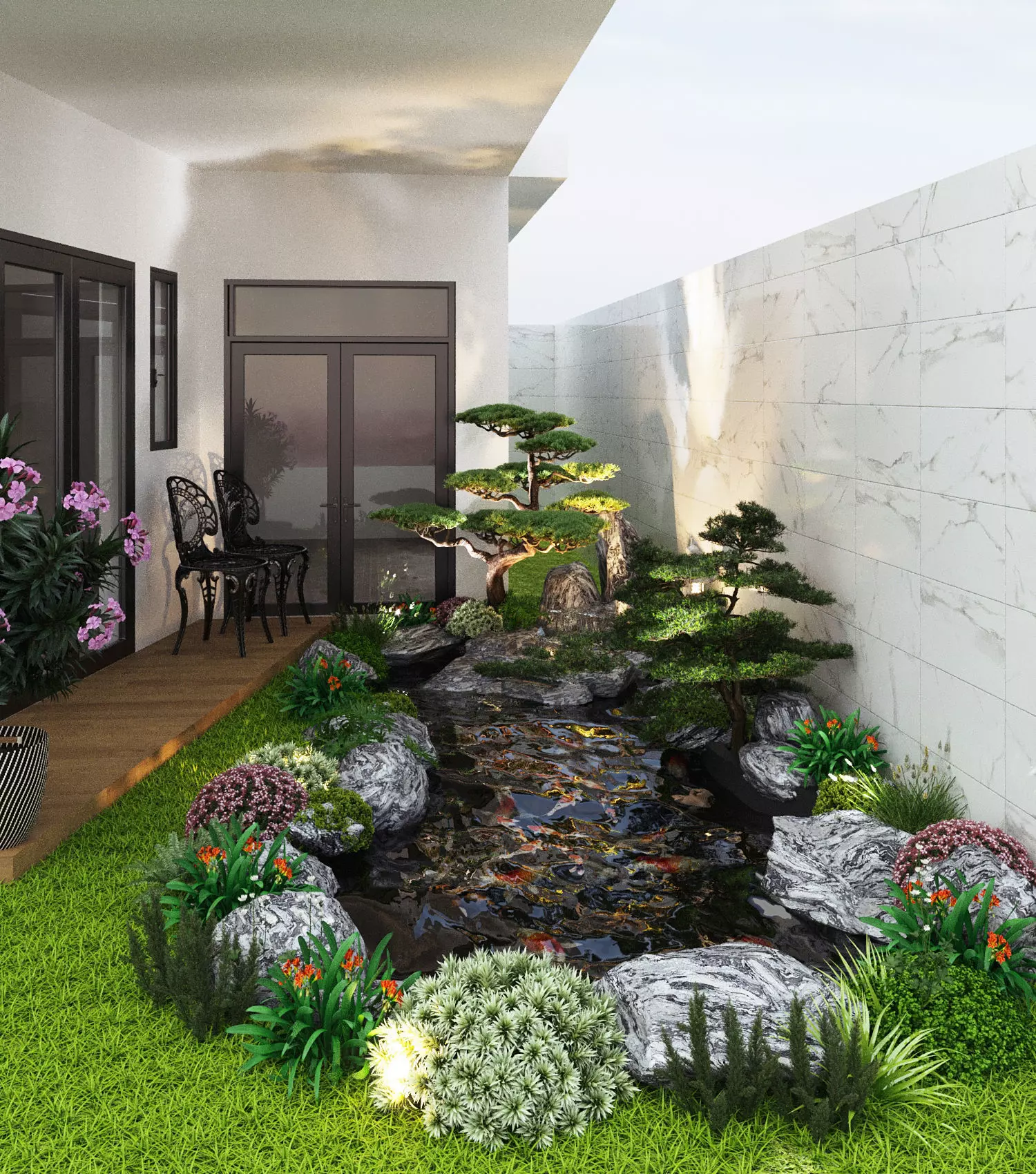 Aquarium garden with pond and plants 3D print model_0