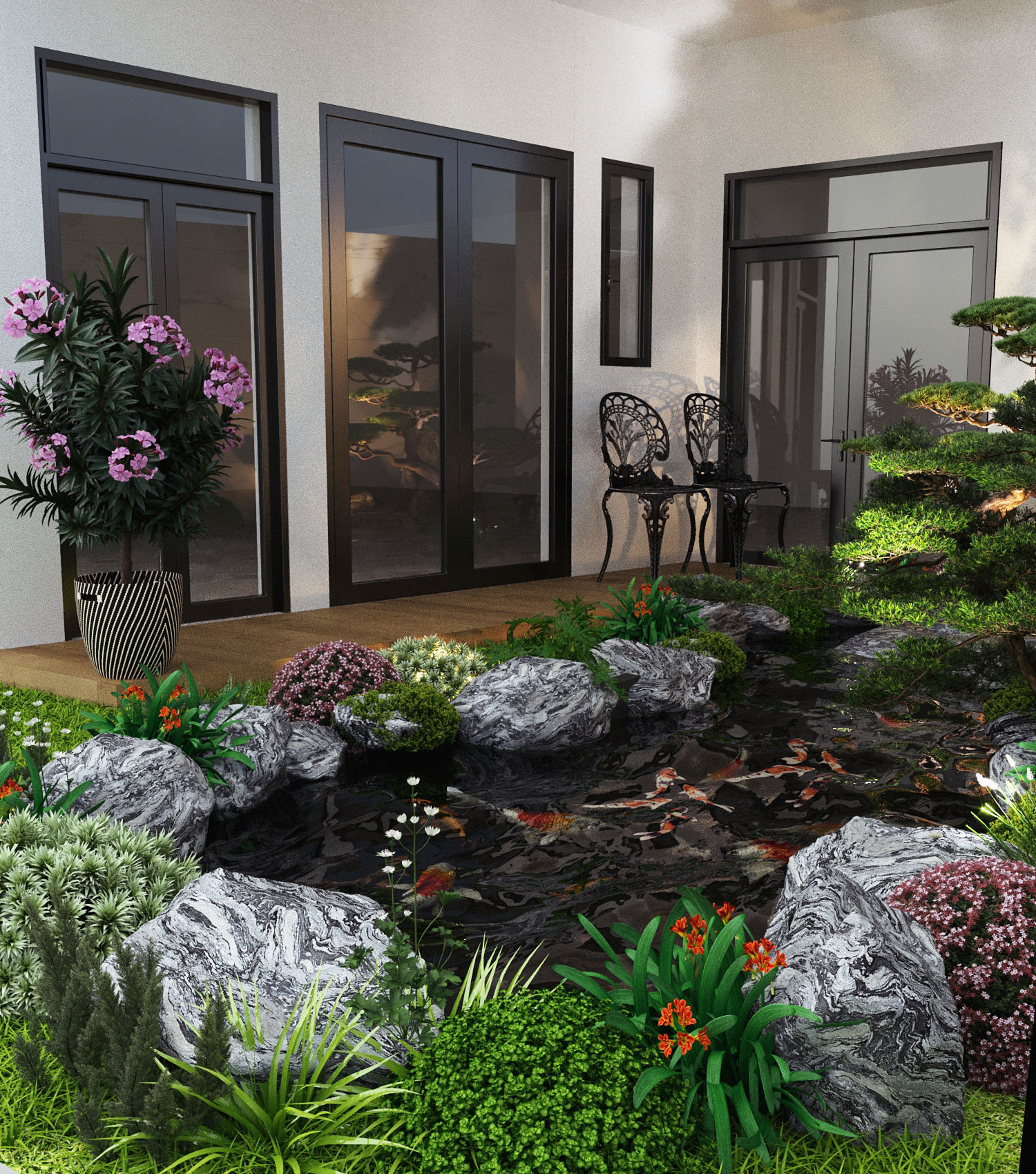 Aquarium garden with pond and plants 3D print model_2