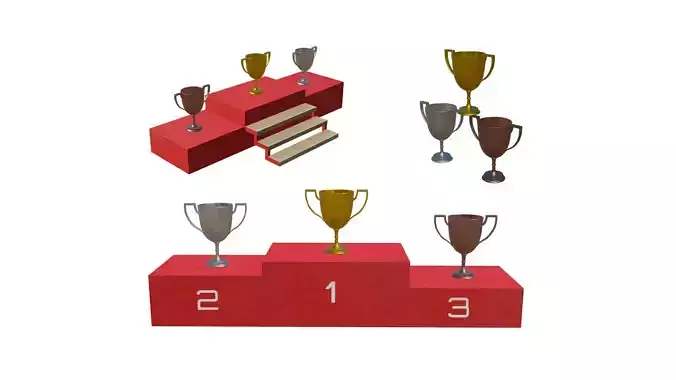 Trophy podium - Champion trophy Low-poly 3D model
