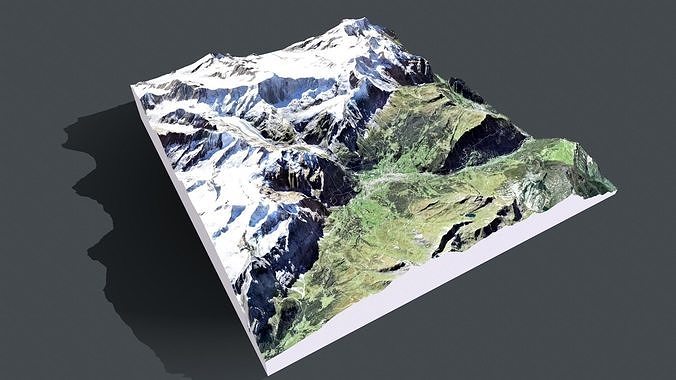 Mountain landscape and city Grindelwald Switzerland 3D model 3
