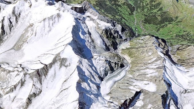 Mountain landscape and city Grindelwald Switzerland 3D model 2
