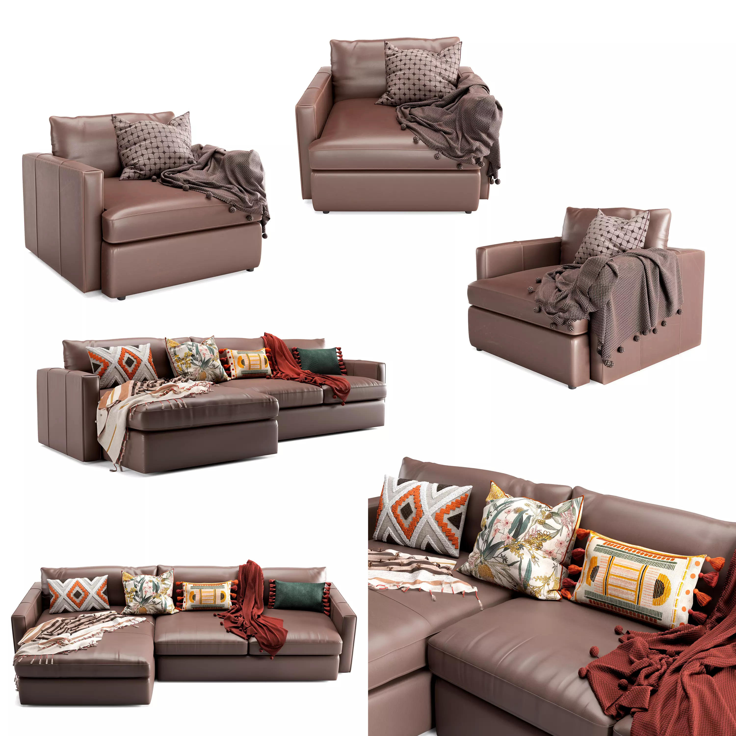 Crateandbarrel Leather Lounge Sofa and Chair with decor 3D Model Collection_0