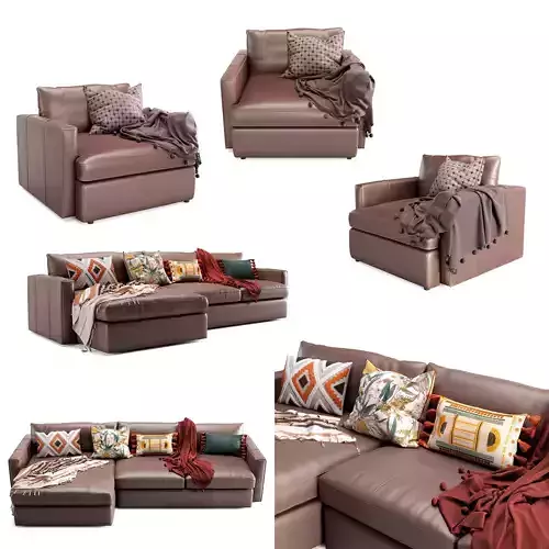 Crateandbarrel Leather Lounge Sofa and Chair with decor 3D Model Collection