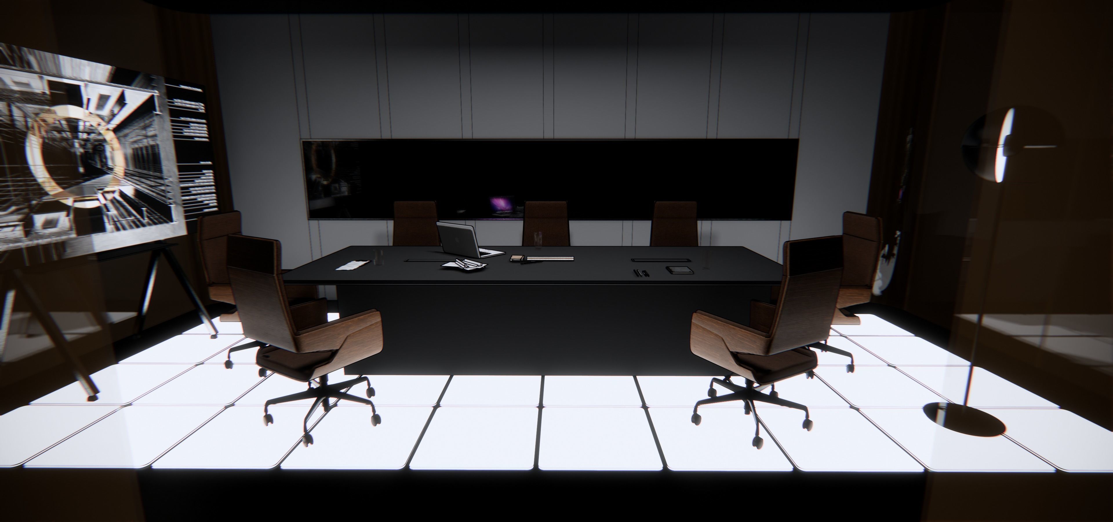 Office conference room with table and chairs 3D model_1