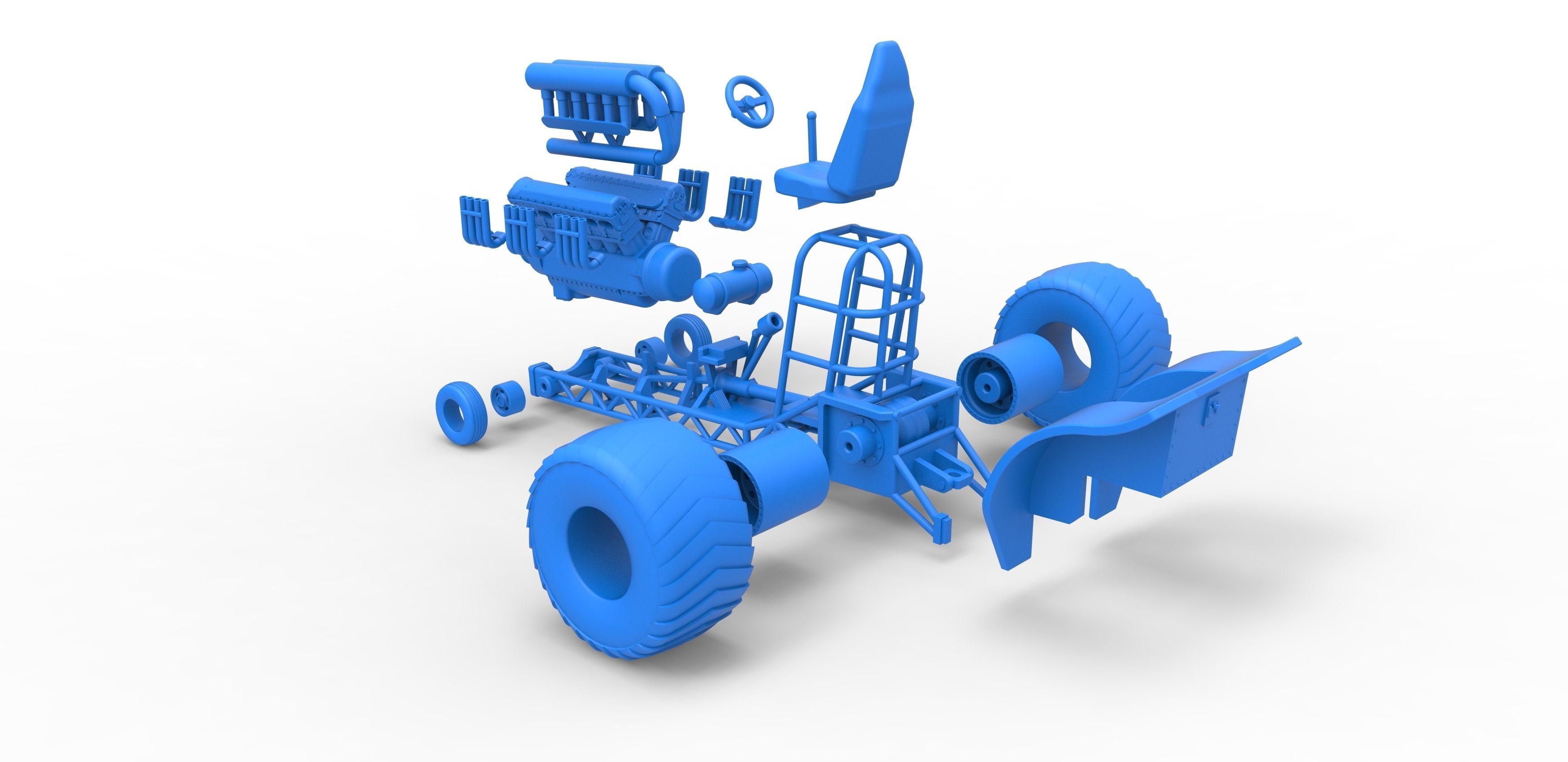Mini Rod pulling tractor with V12 engine Scale 1 to 25 3D print model_32