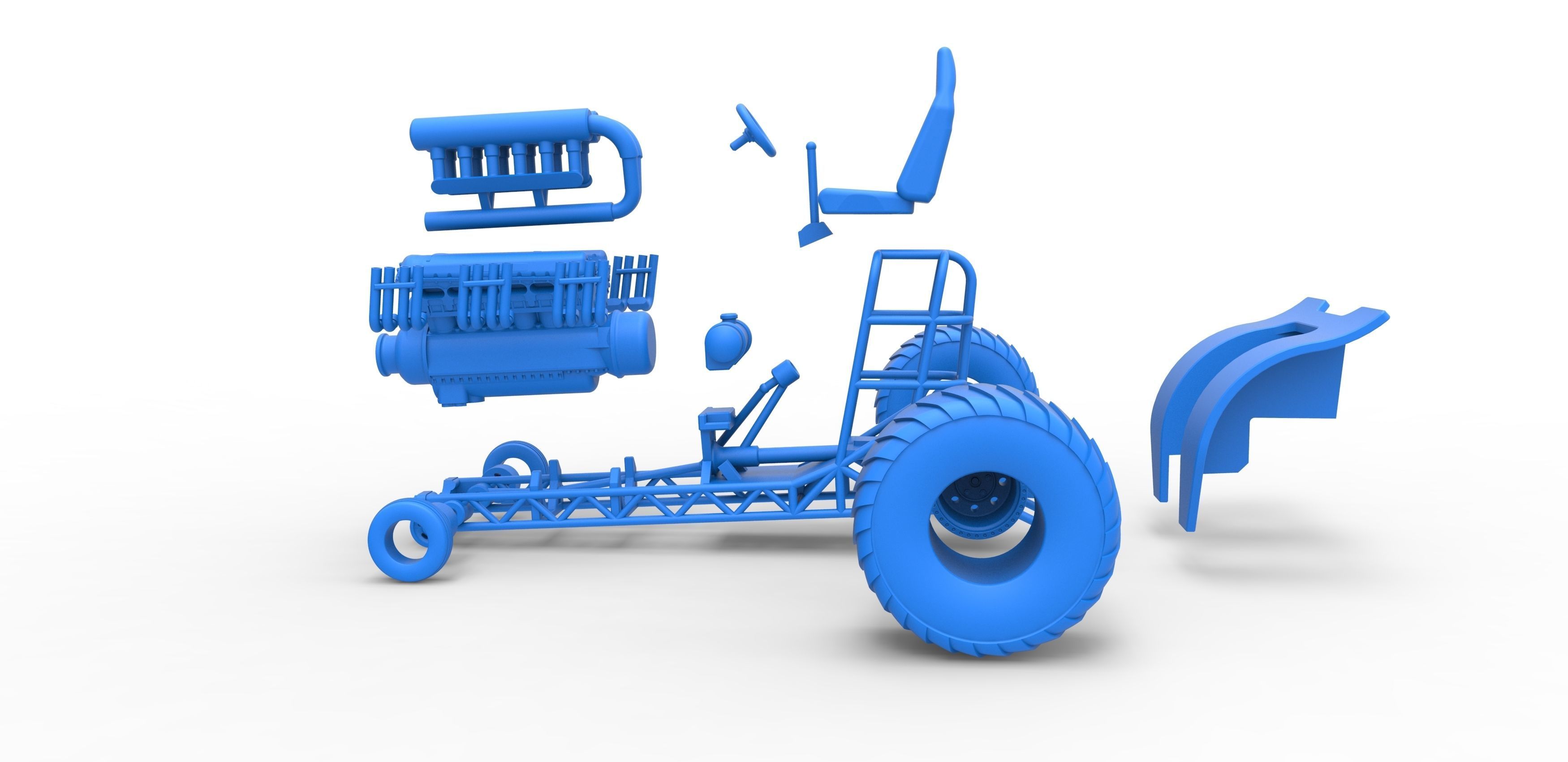 Mini Rod pulling tractor with V12 engine Scale 1 to 25 3D print model_30