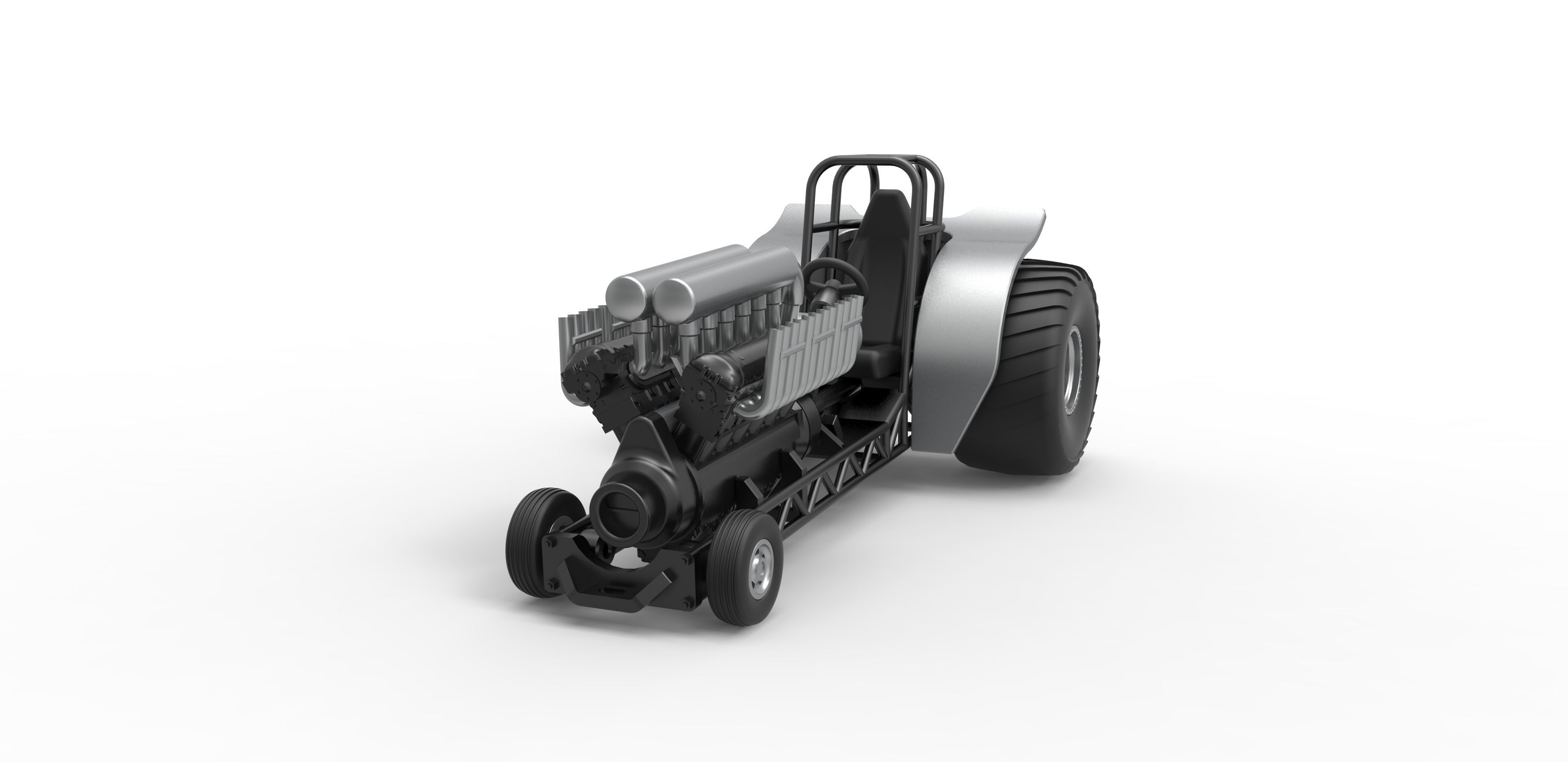 Mini Rod pulling tractor with V12 engine Scale 1 to 25 3D print model_3