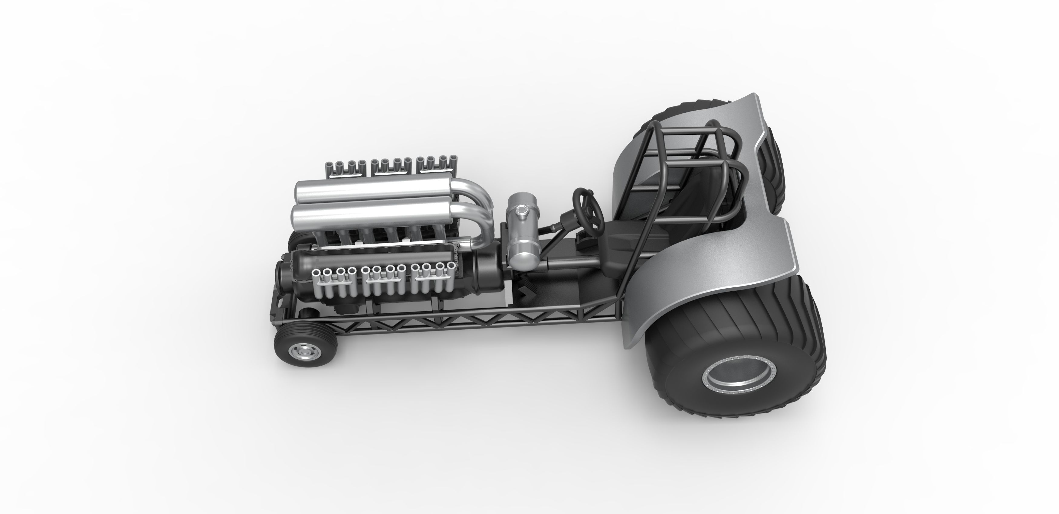 Mini Rod pulling tractor with V12 engine Scale 1 to 25 3D print model_8