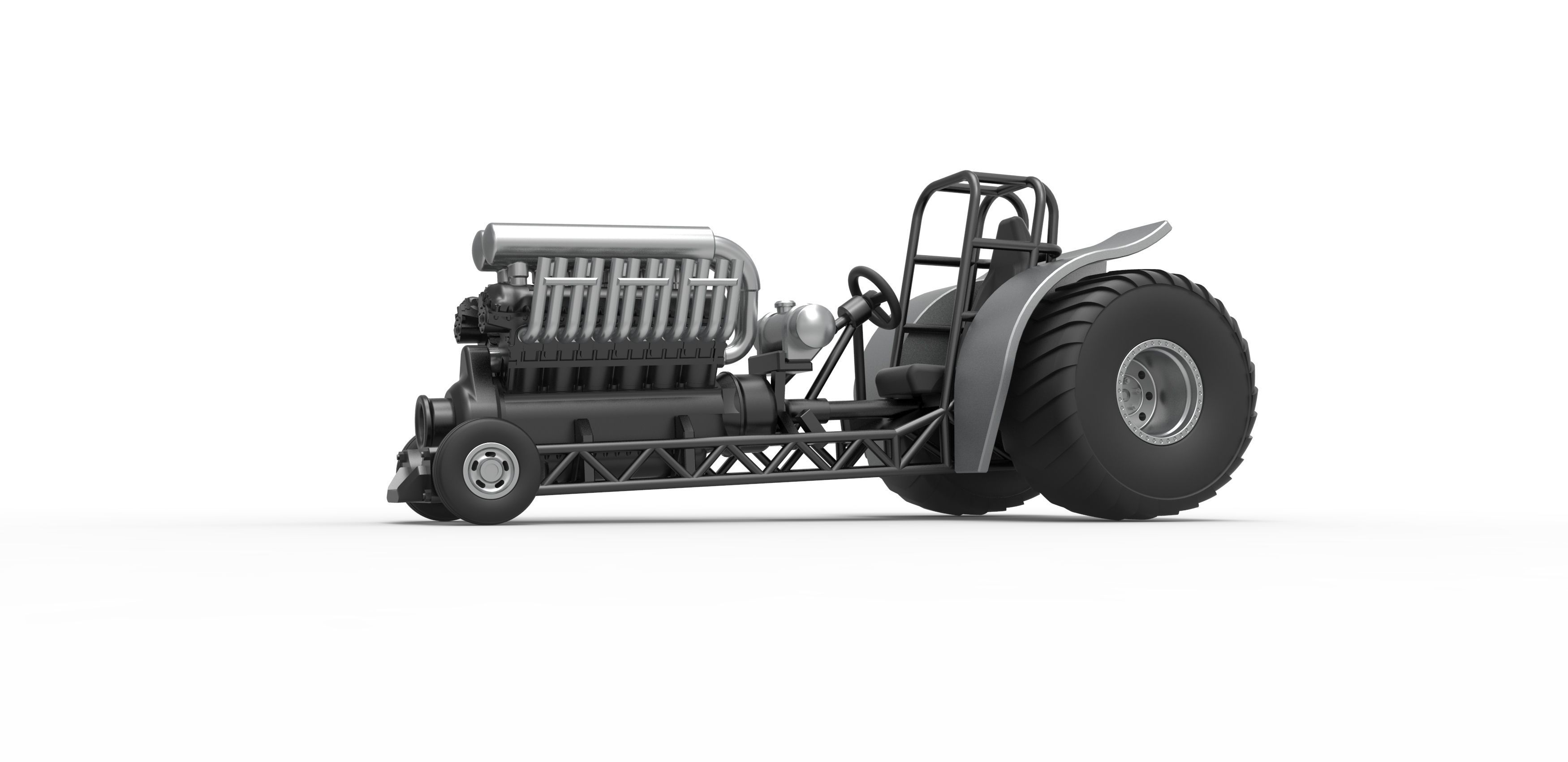 Mini Rod pulling tractor with V12 engine Scale 1 to 25 3D print model_2