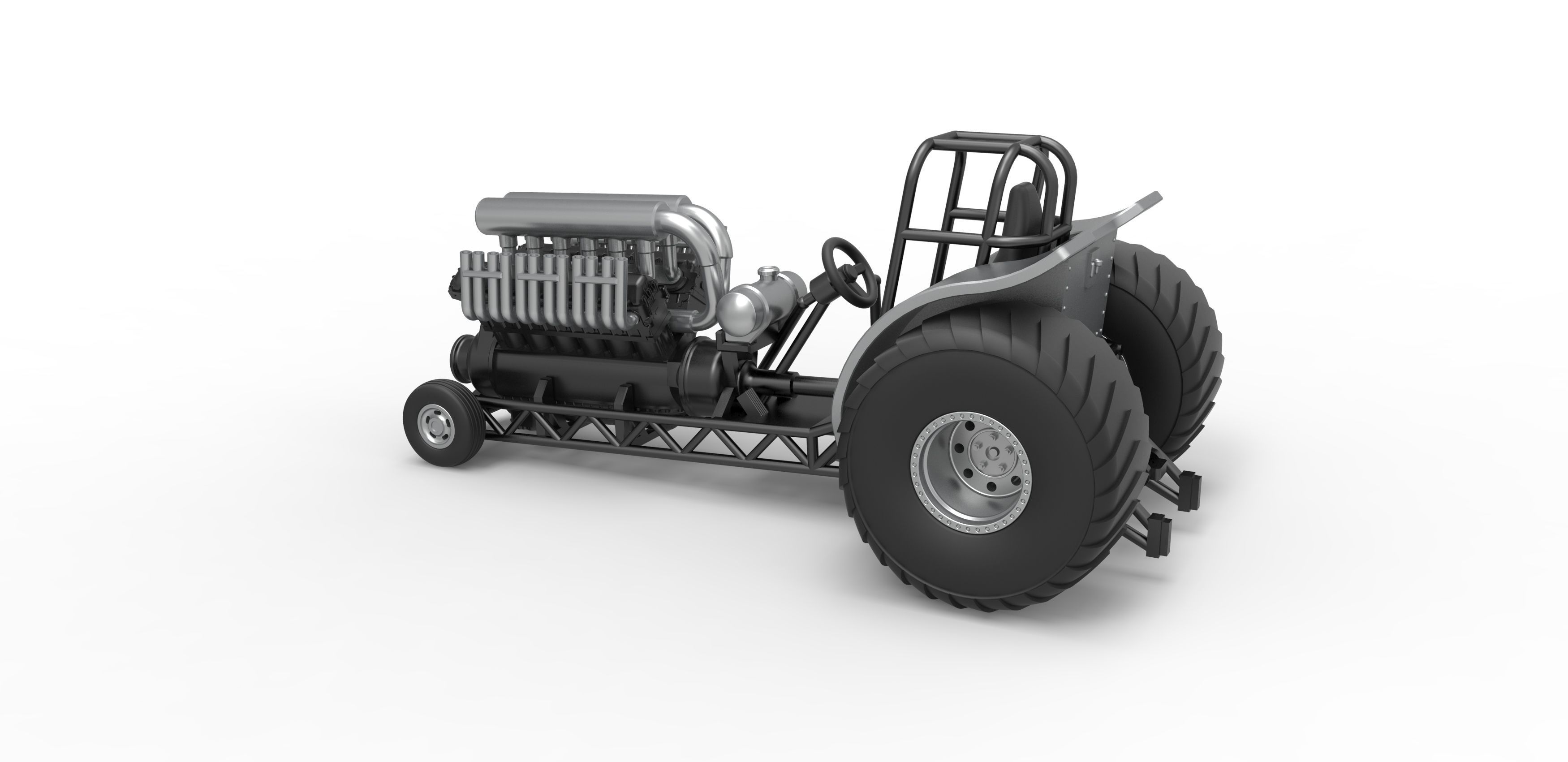 Mini Rod pulling tractor with V12 engine Scale 1 to 25 3D print model_10