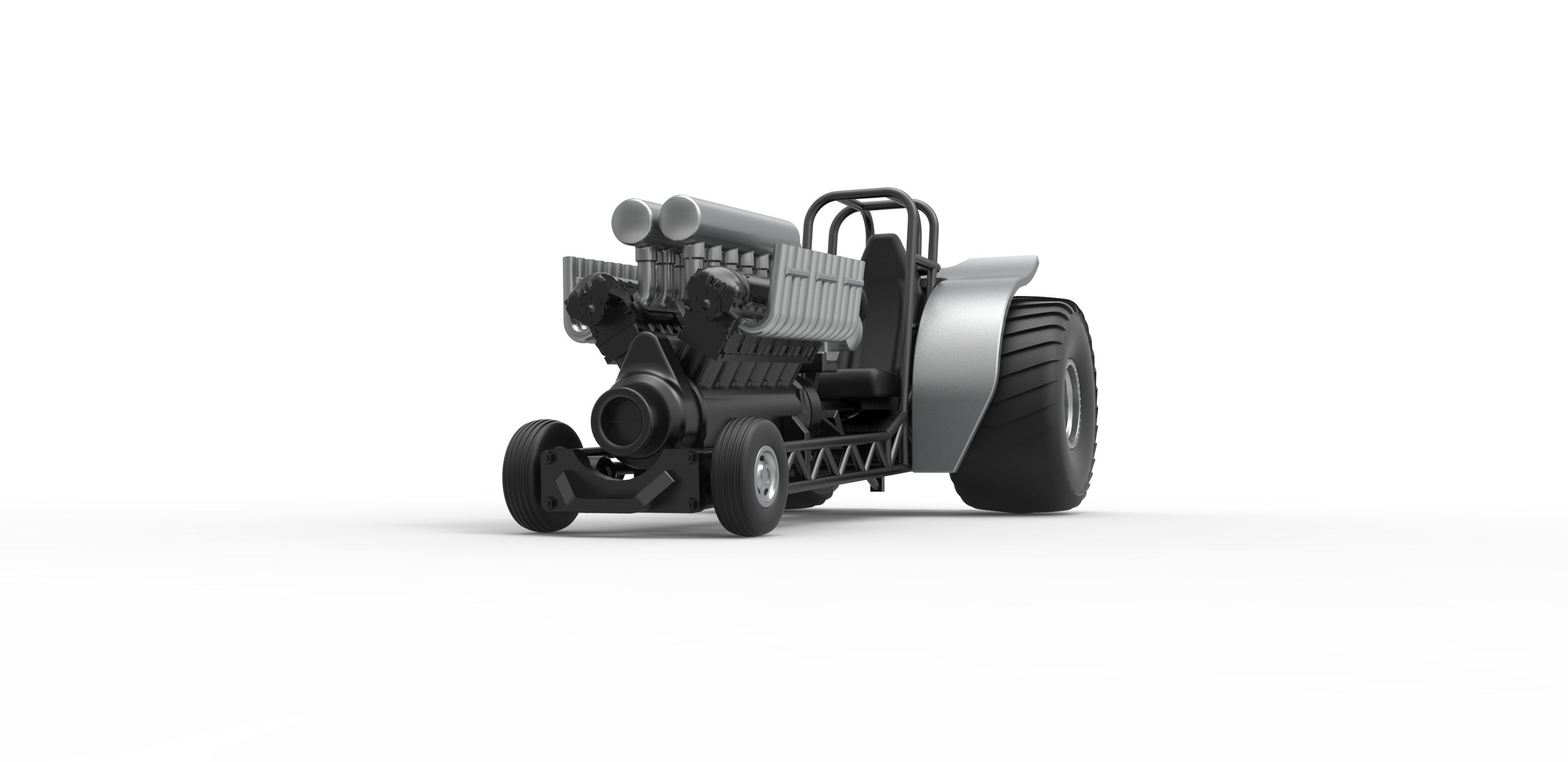 Mini Rod pulling tractor with V12 engine Scale 1 to 25 3D print model_4