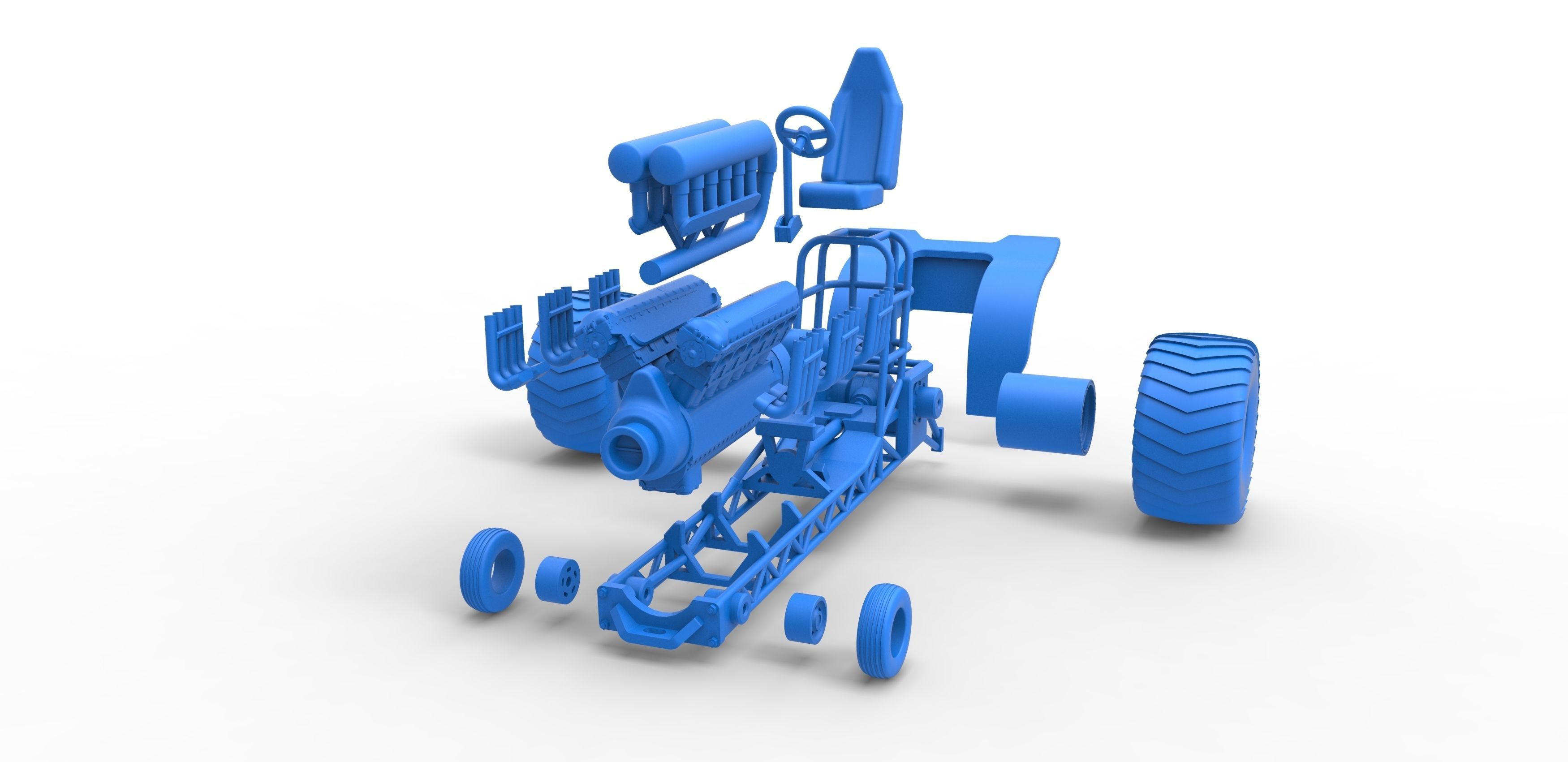 Mini Rod pulling tractor with V12 engine Scale 1 to 25 3D print model_29