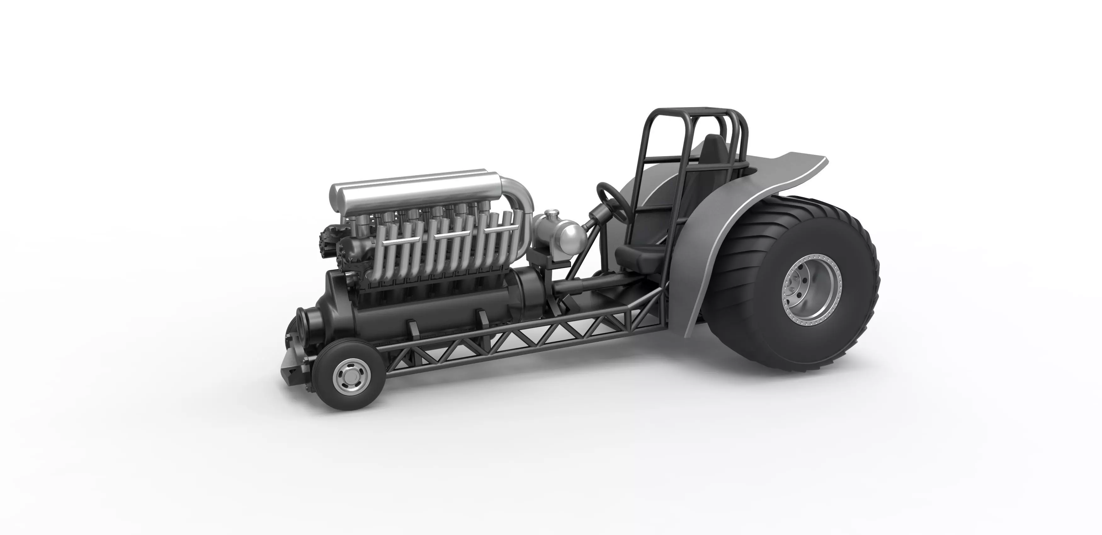 Mini Rod pulling tractor with V12 engine Scale 1 to 25 3D print model_0