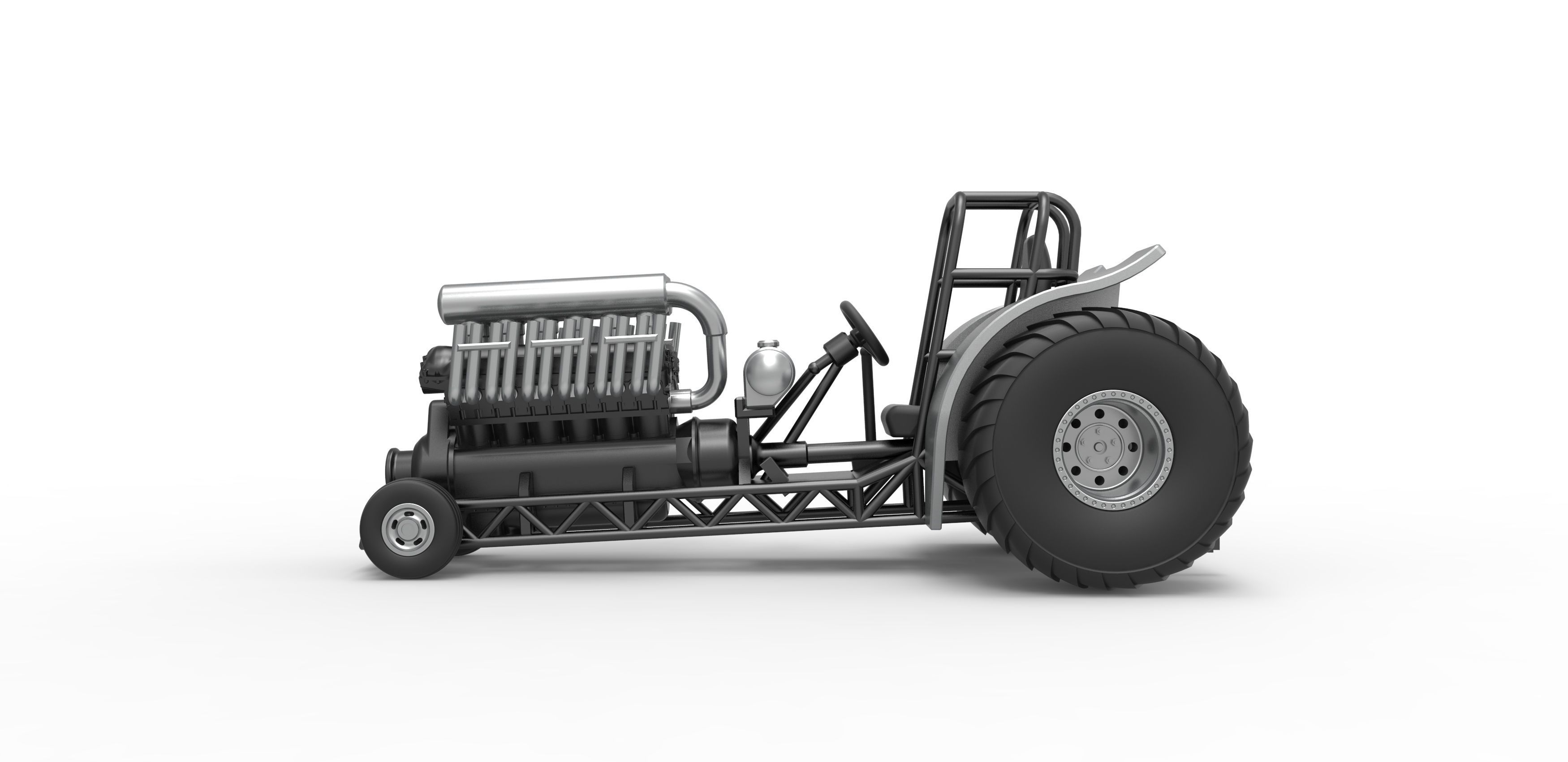 Mini Rod pulling tractor with V12 engine Scale 1 to 25 3D print model_7