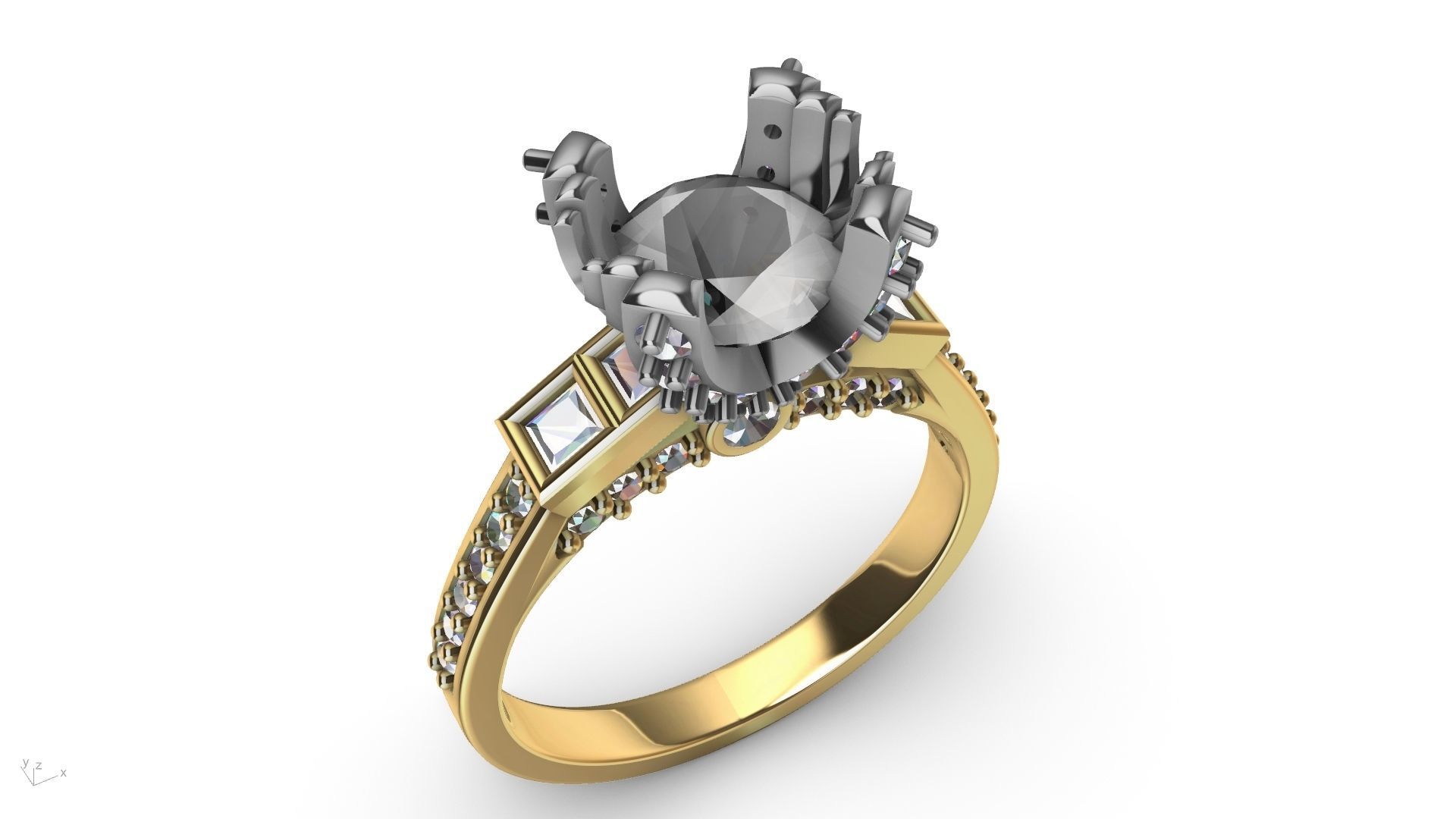 Princess Accent diamonds Ring 3D print model_2