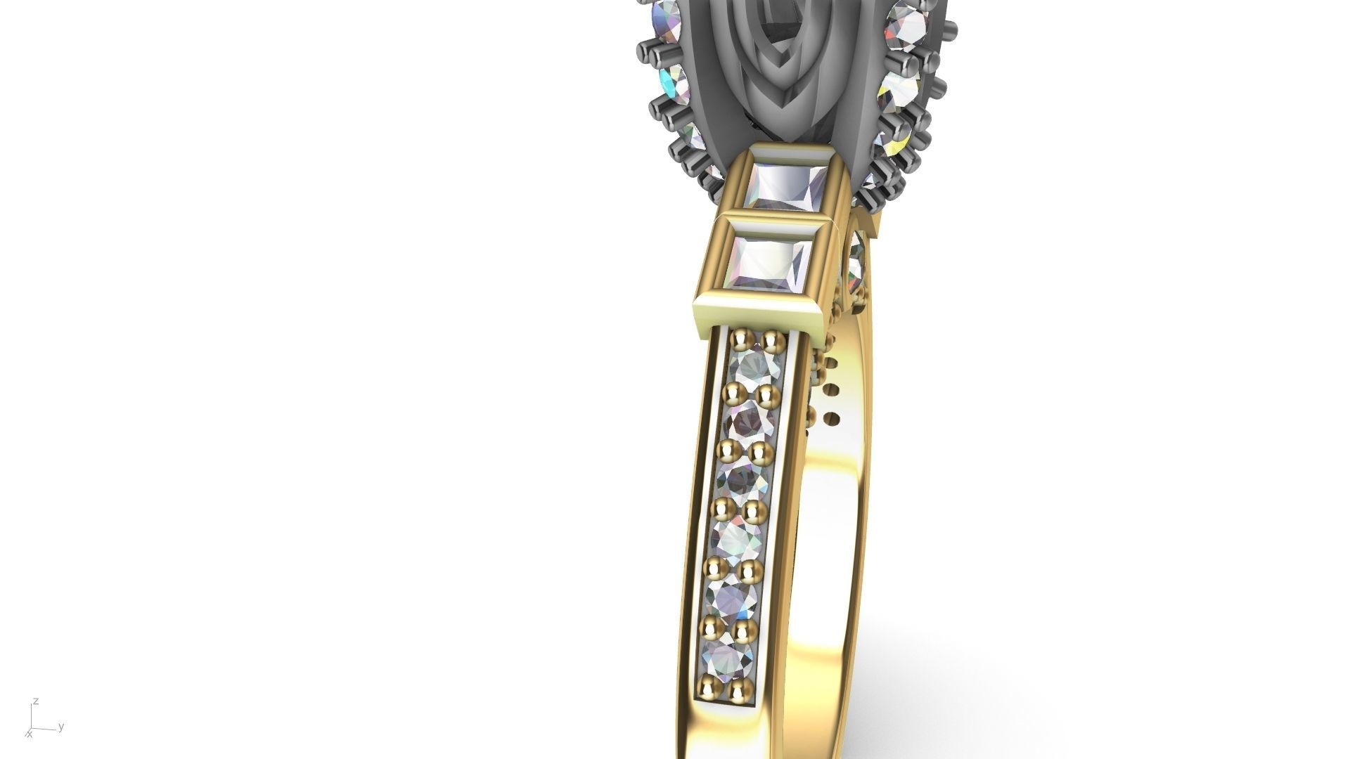 Princess Accent diamonds Ring 3D print model_21