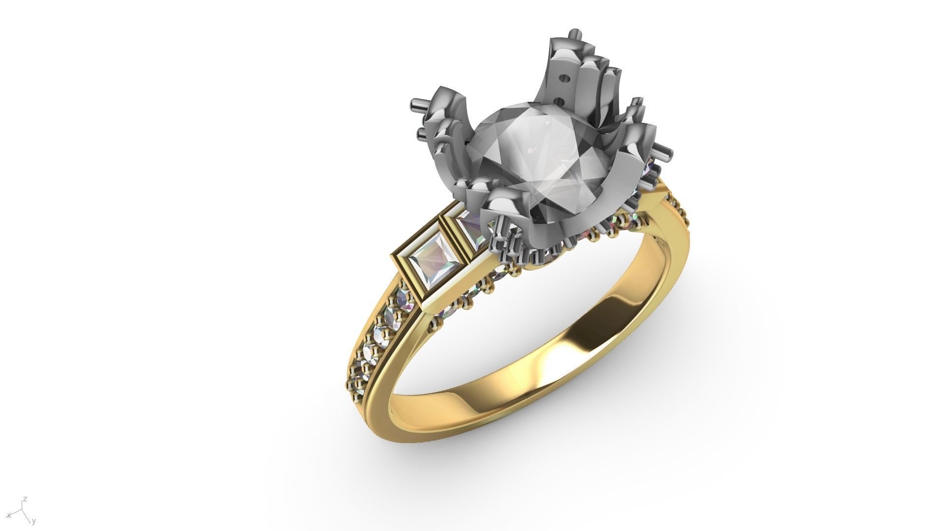 Princess Accent diamonds Ring 3D print model_17