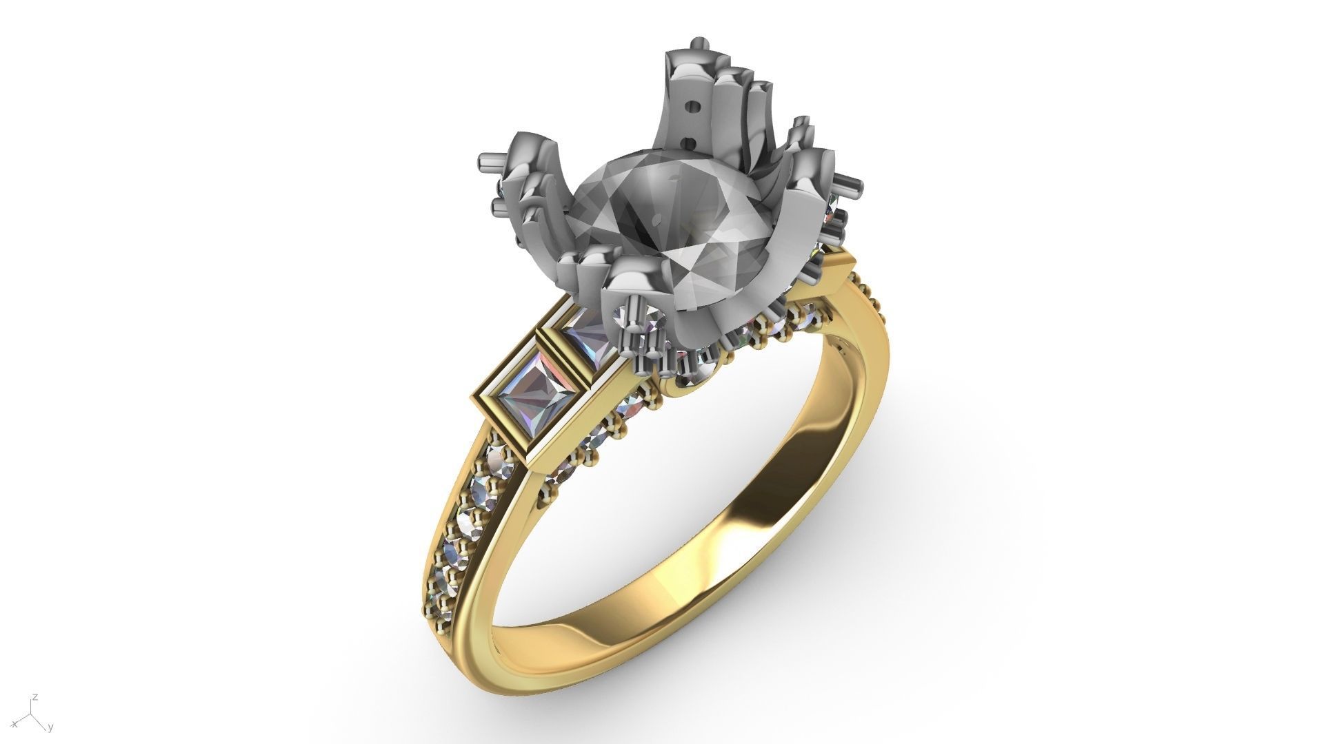 Princess Accent diamonds Ring 3D print model_13