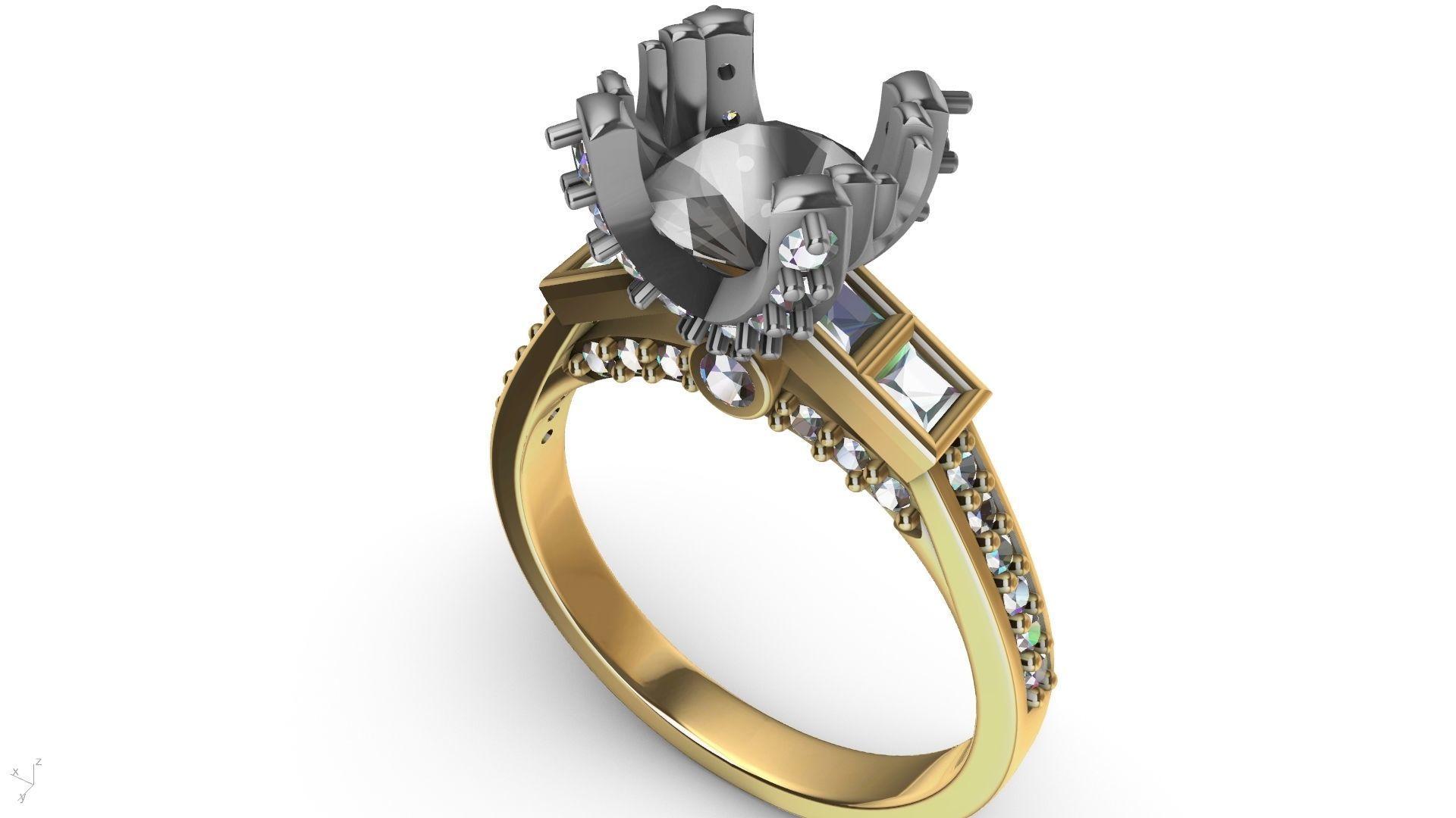 Princess Accent diamonds Ring 3D print model_14