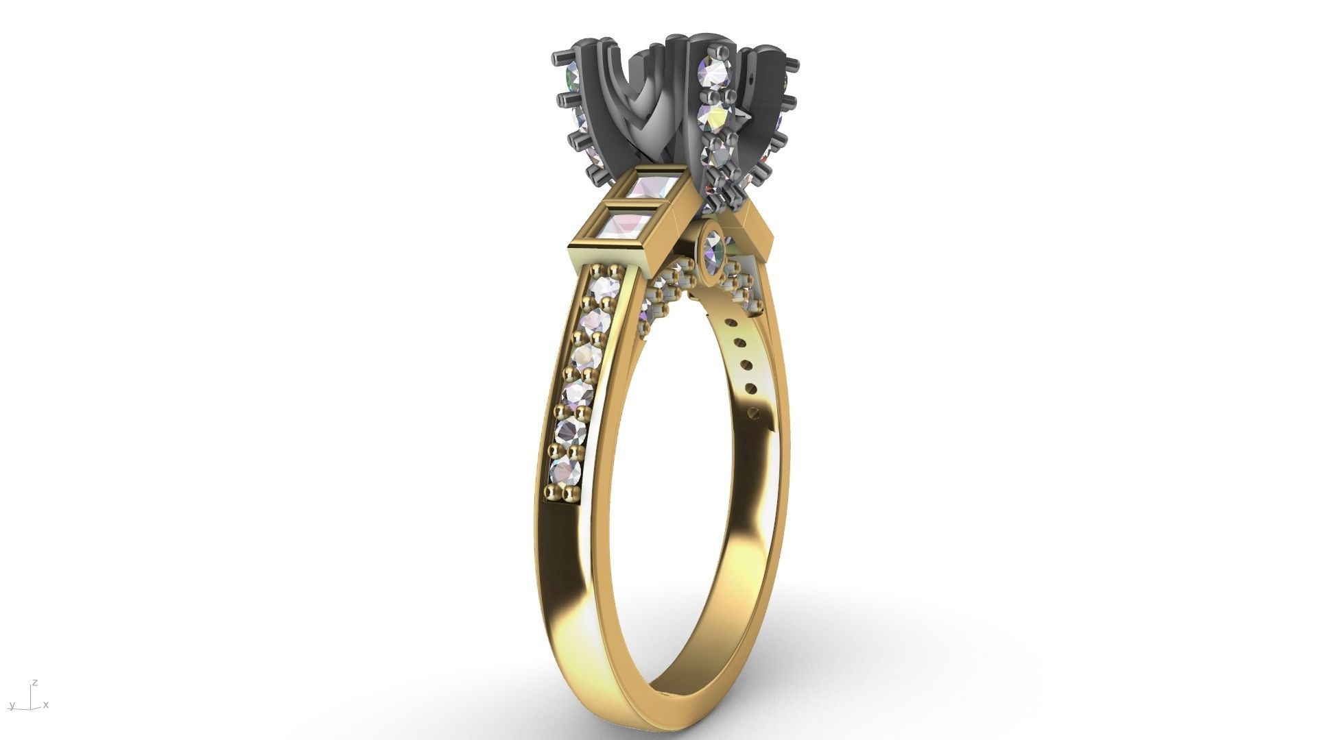 Princess Accent diamonds Ring 3D print model_5