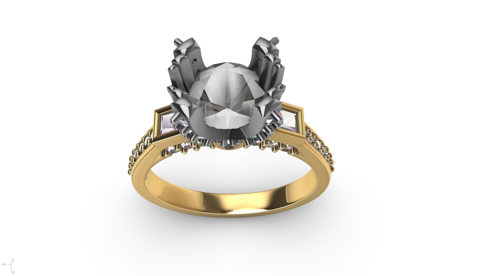 Princess Accent diamonds Ring 3D print model_12