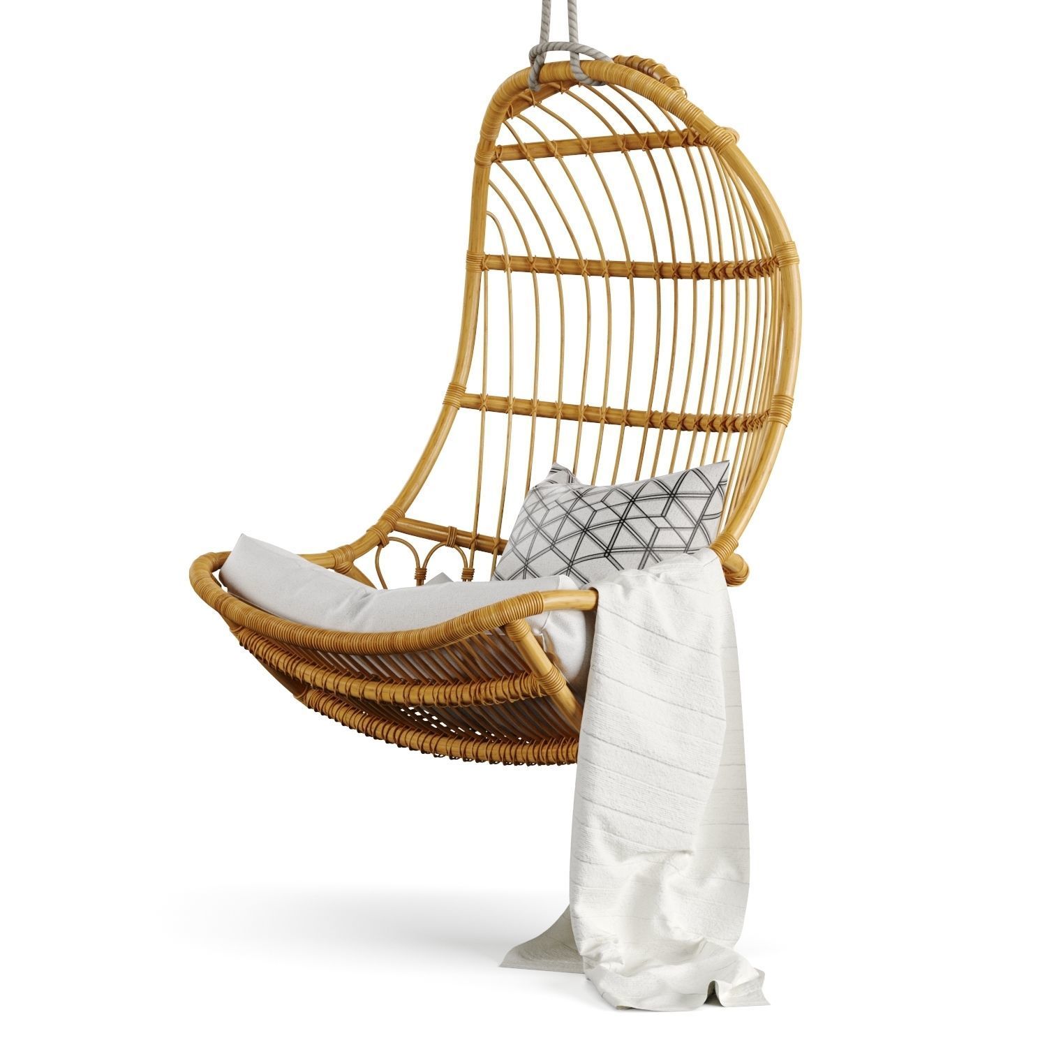 Hanging Rattan Chair By Serena and Lily 3D model_4
