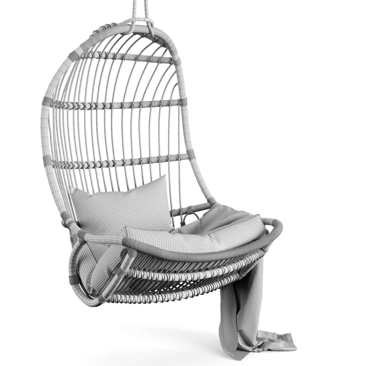 Hanging Rattan Chair By Serena and Lily 3D model_3