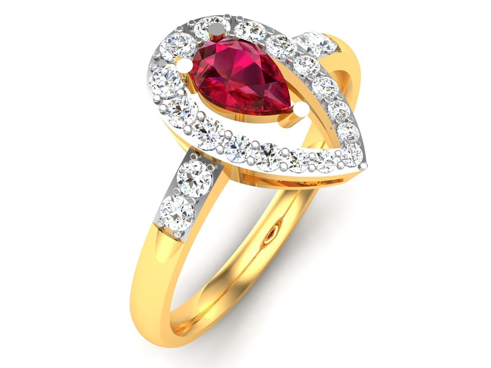 Solitaire Engagement Wedding Pear Stone Ring 3D print model_1