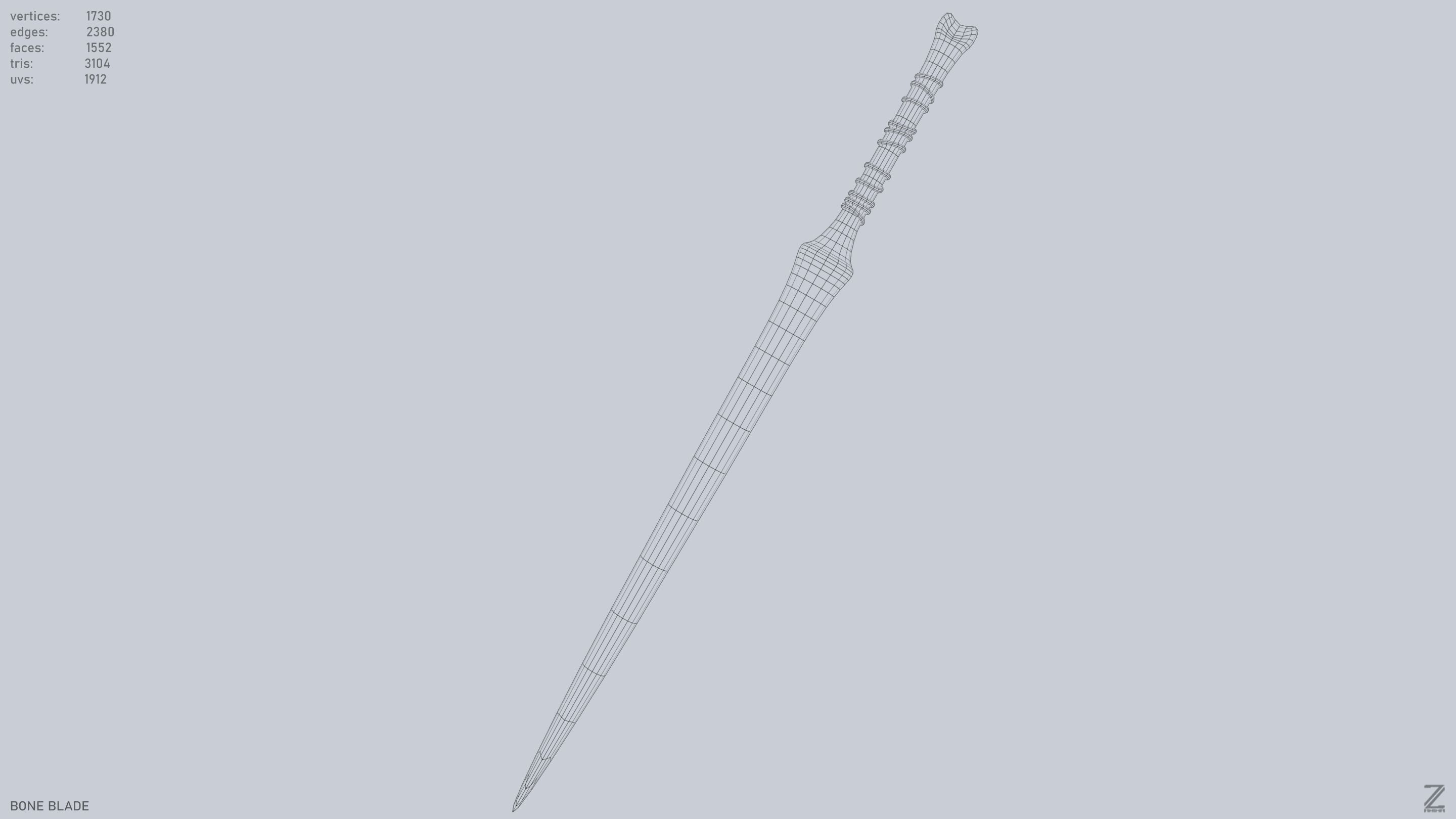 Bone blade Low-poly 3D model_15