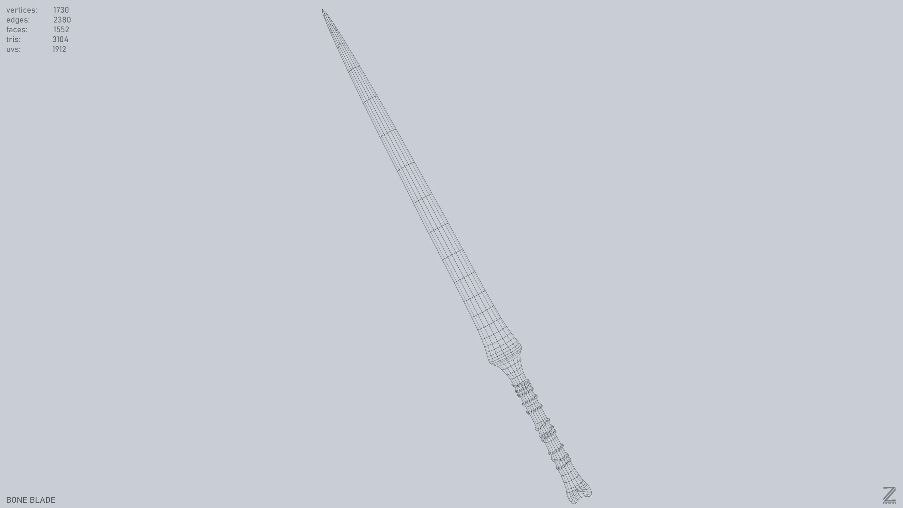 Bone blade Low-poly 3D model_11