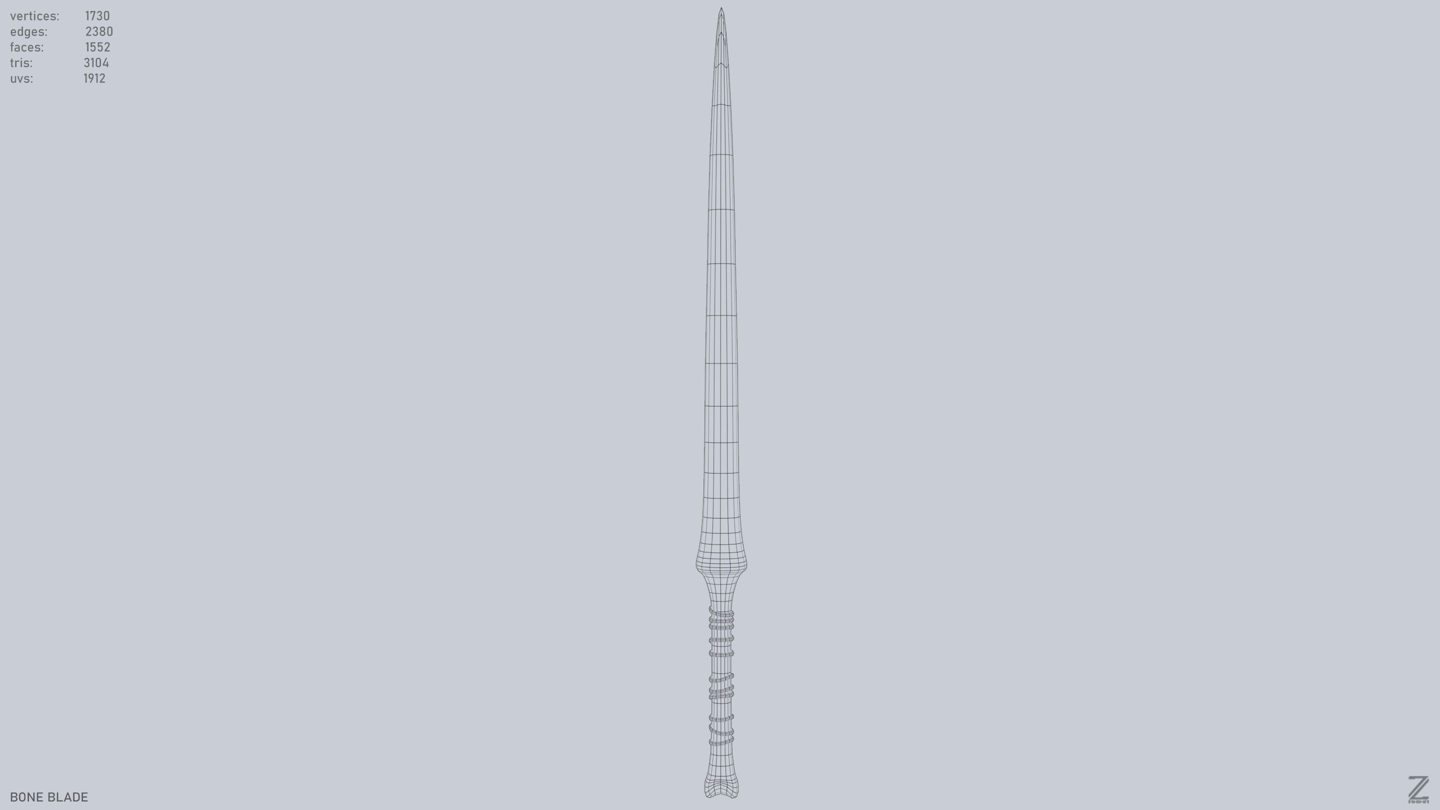 Bone blade Low-poly 3D model_10