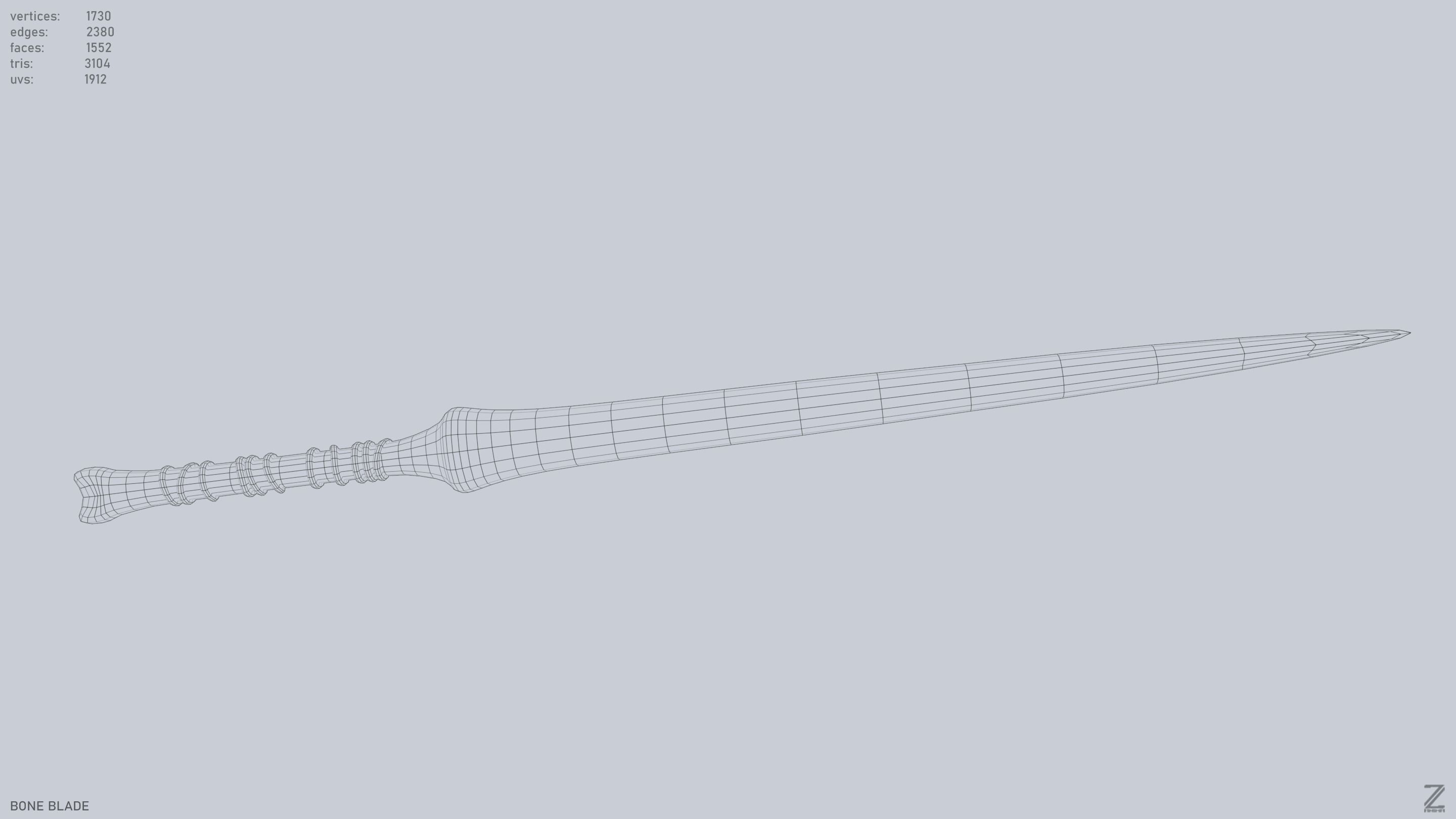 Bone blade Low-poly 3D model_13