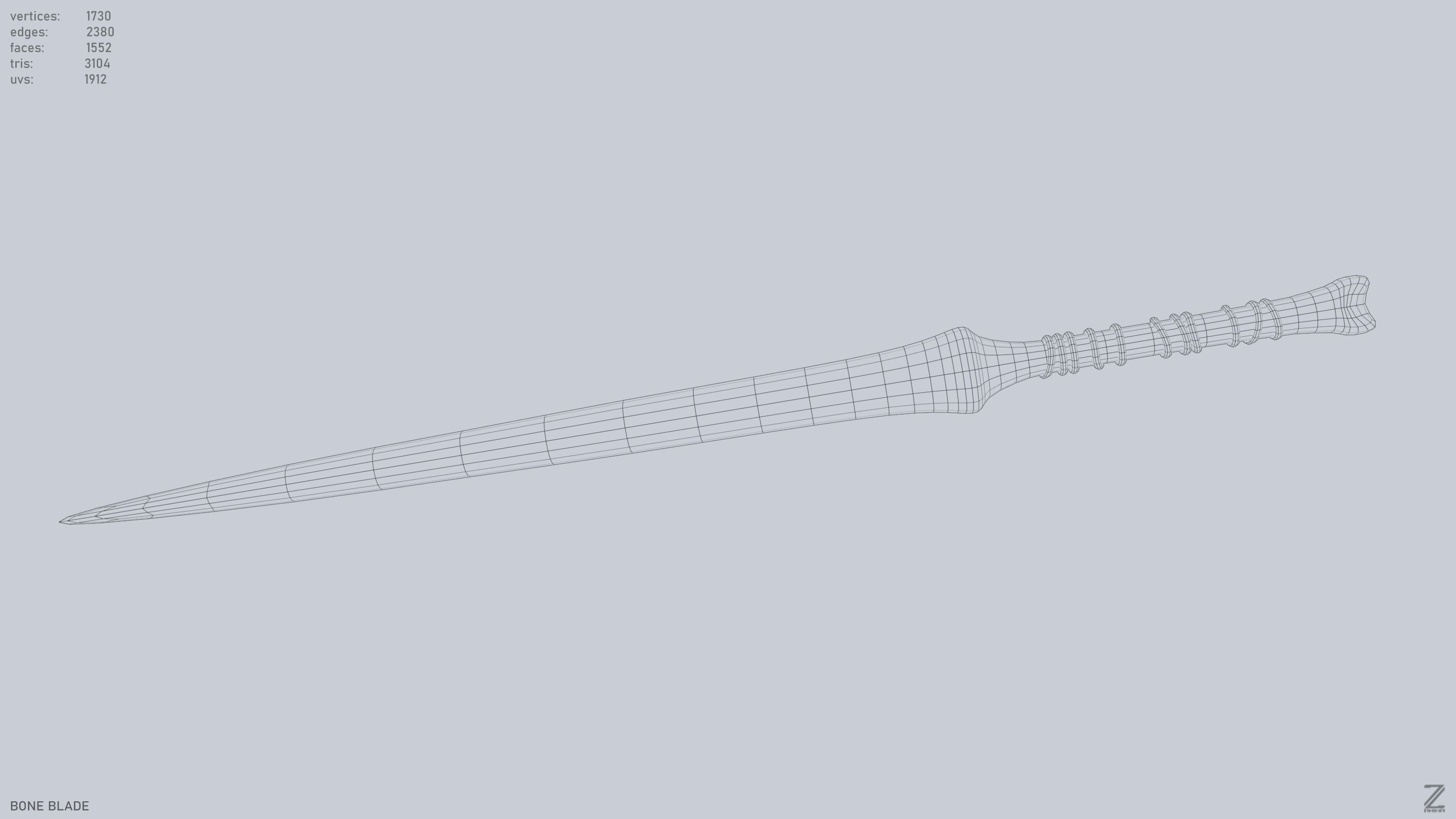 Bone blade Low-poly 3D model_4
