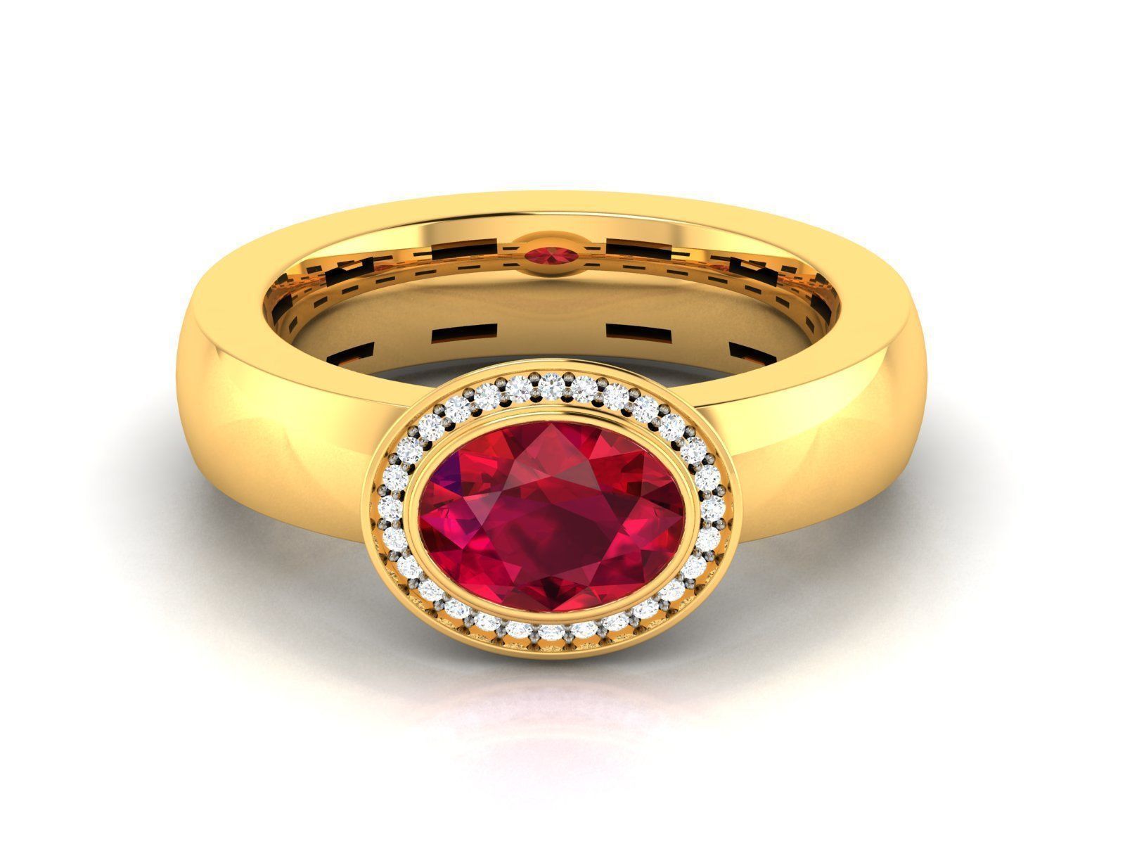 Solitaire Engagement Wedding Oval Stone Ring 3D print model_8