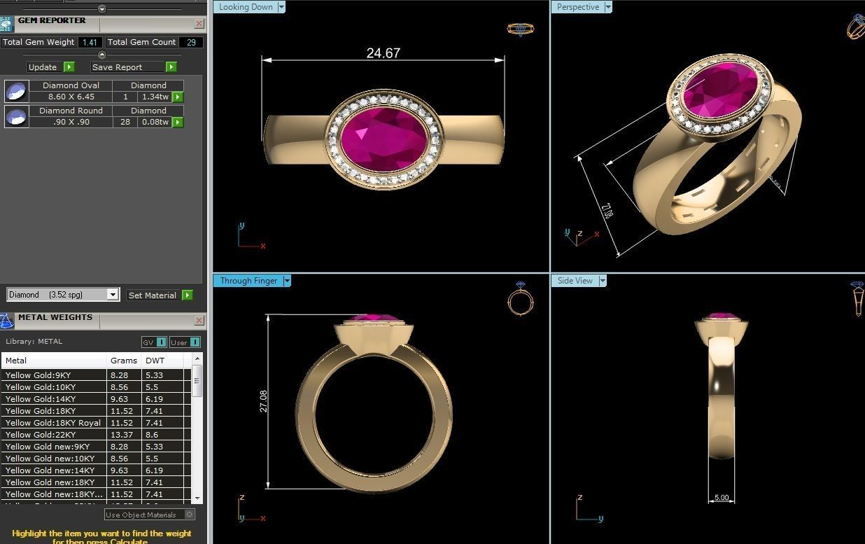 Solitaire Engagement Wedding Oval Stone Ring 3D print model_6