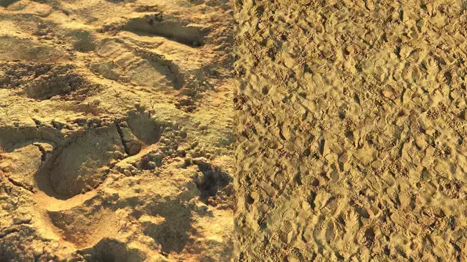 Wet sand material with footprints 3D model