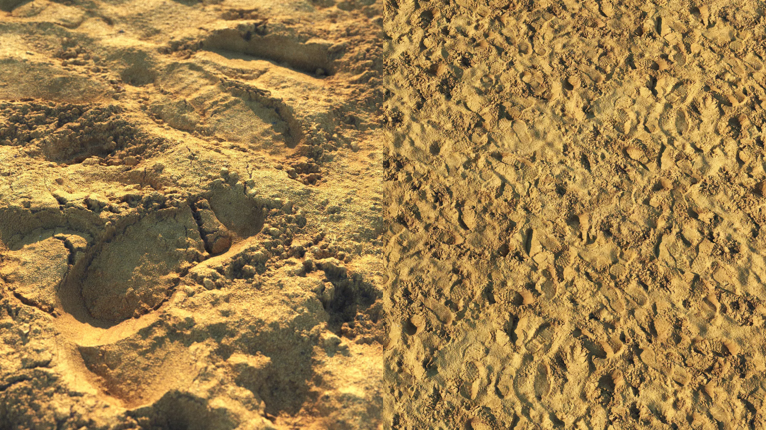 Wet sand material with footprints 3D model_0