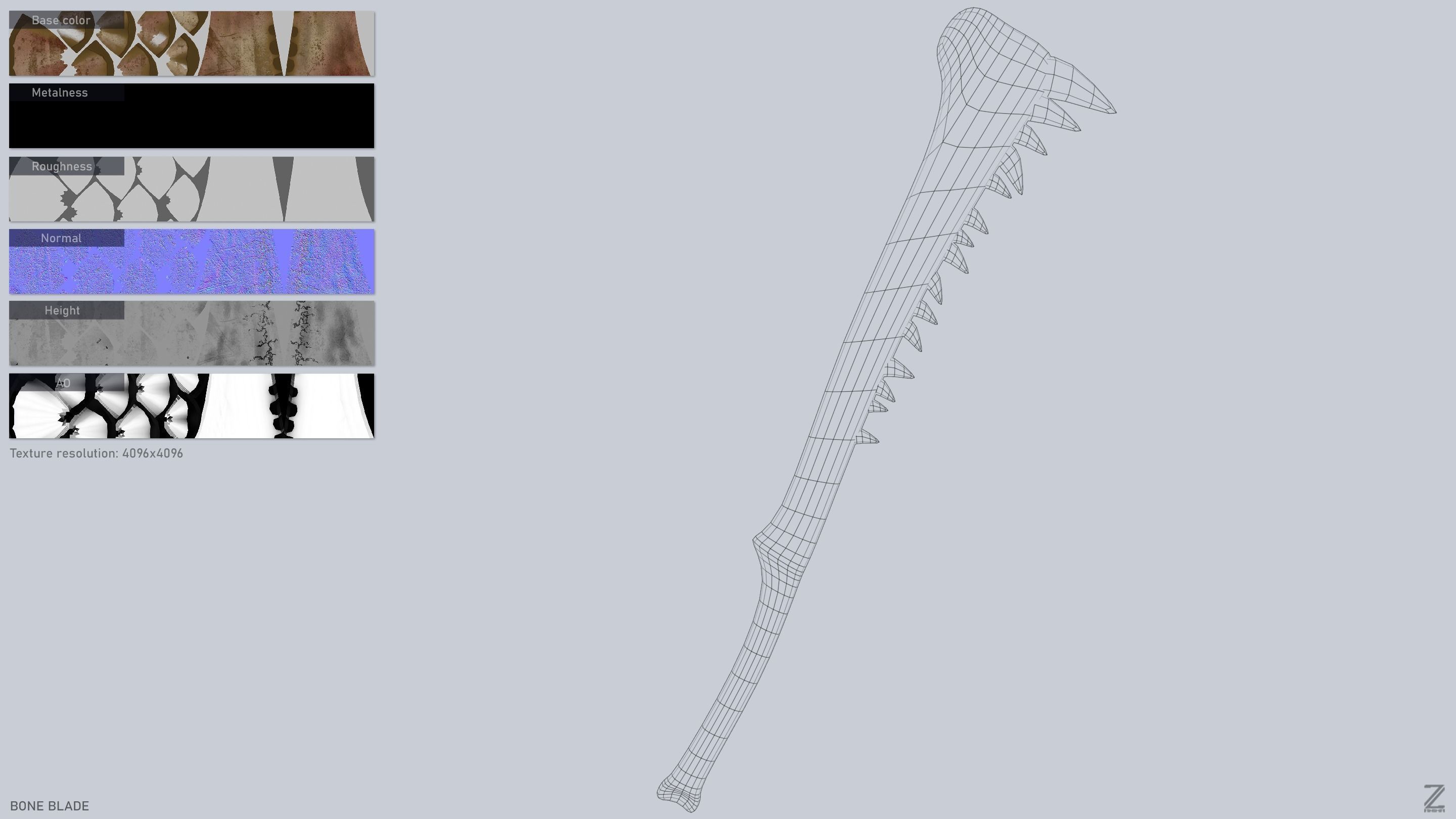 Bone blade Low-poly 3D model_3