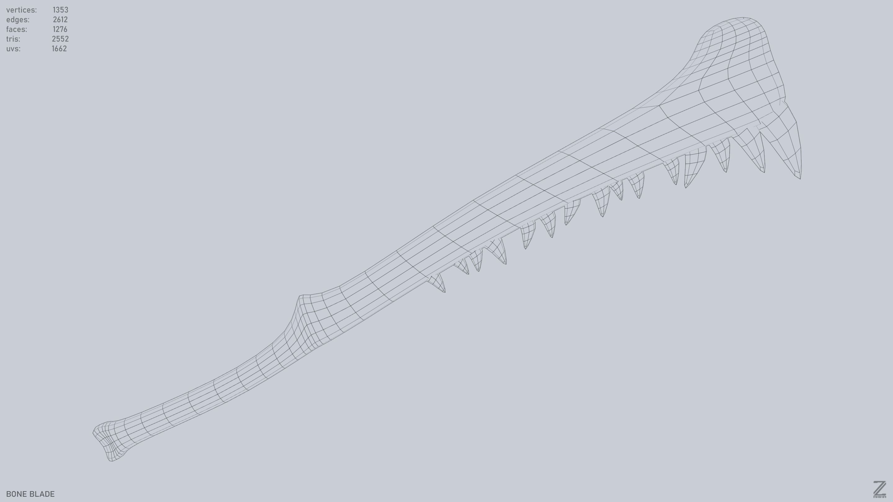 Bone blade Low-poly 3D model_4